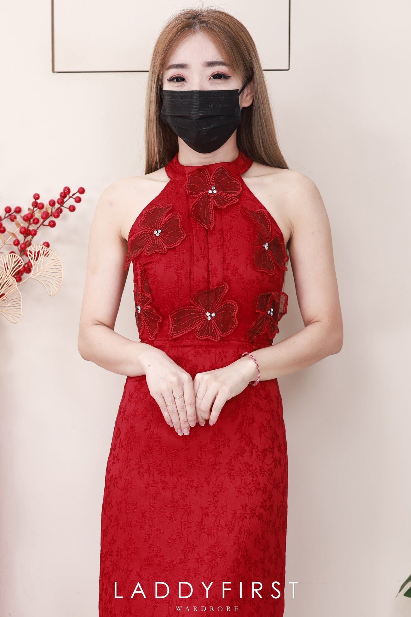 【D81706 / 37676】高品质高端气质立体花瓣提花连身裙子 ❤❤【A-RU】