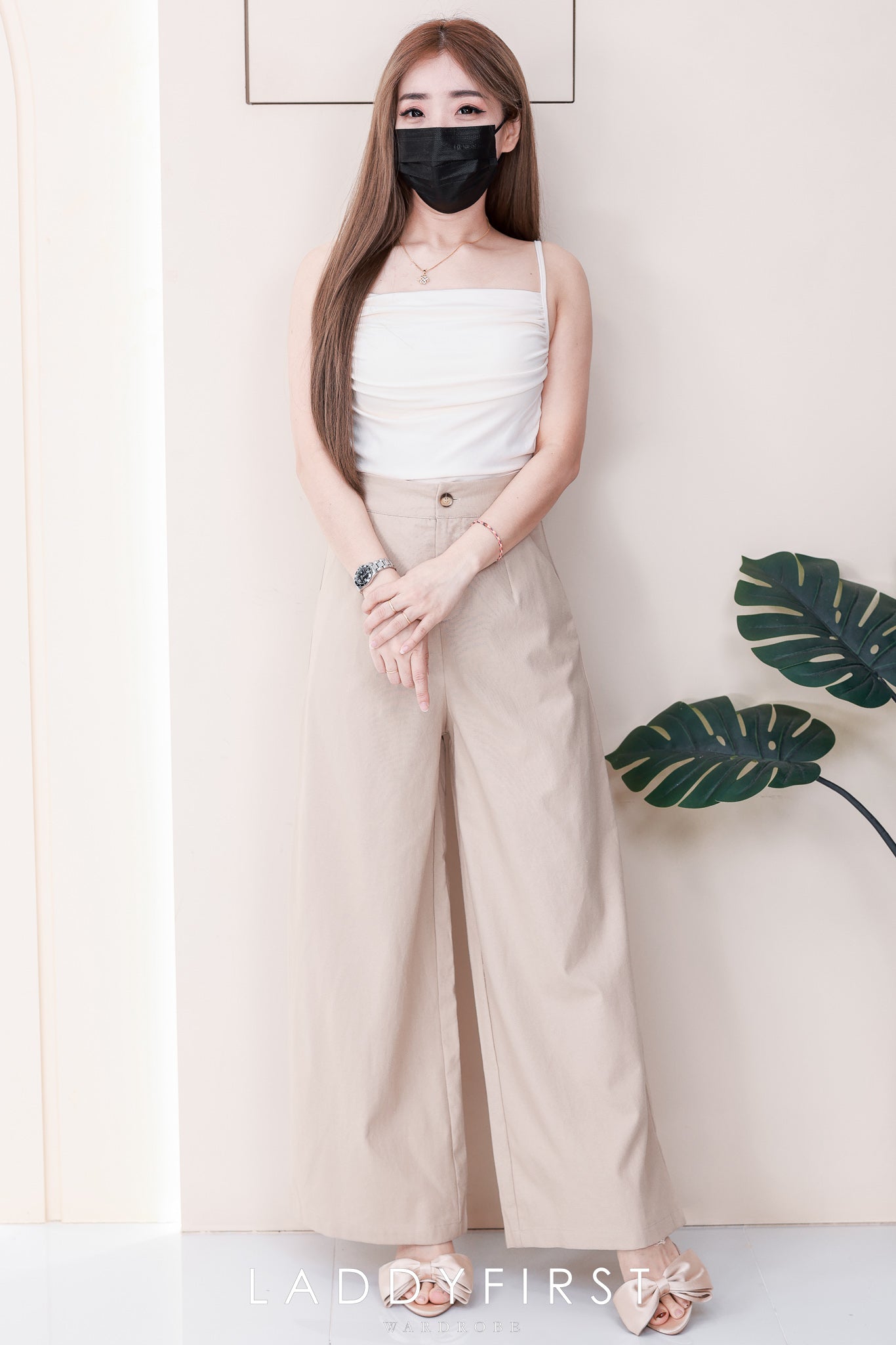 【L82617】高品质棉麻显瘦阔脚高腰百搭长裤，有口袋 ❤️❤️ #背面腰围伸缩弹力
