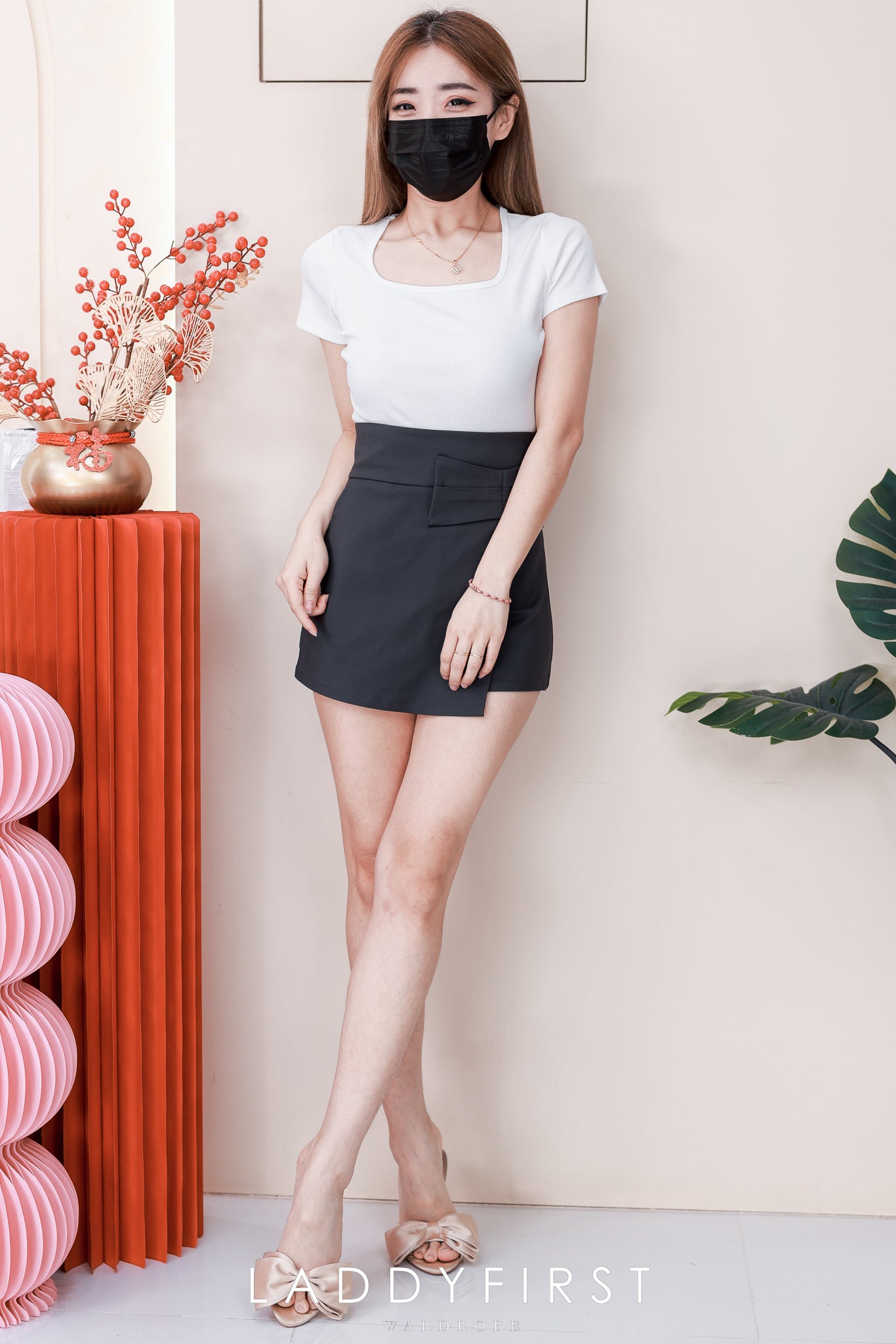 【S2664】高品质简约时尚蝴蝶结设计前裙后裤西装高腰百搭裤裙，有口袋 ❤️❤️