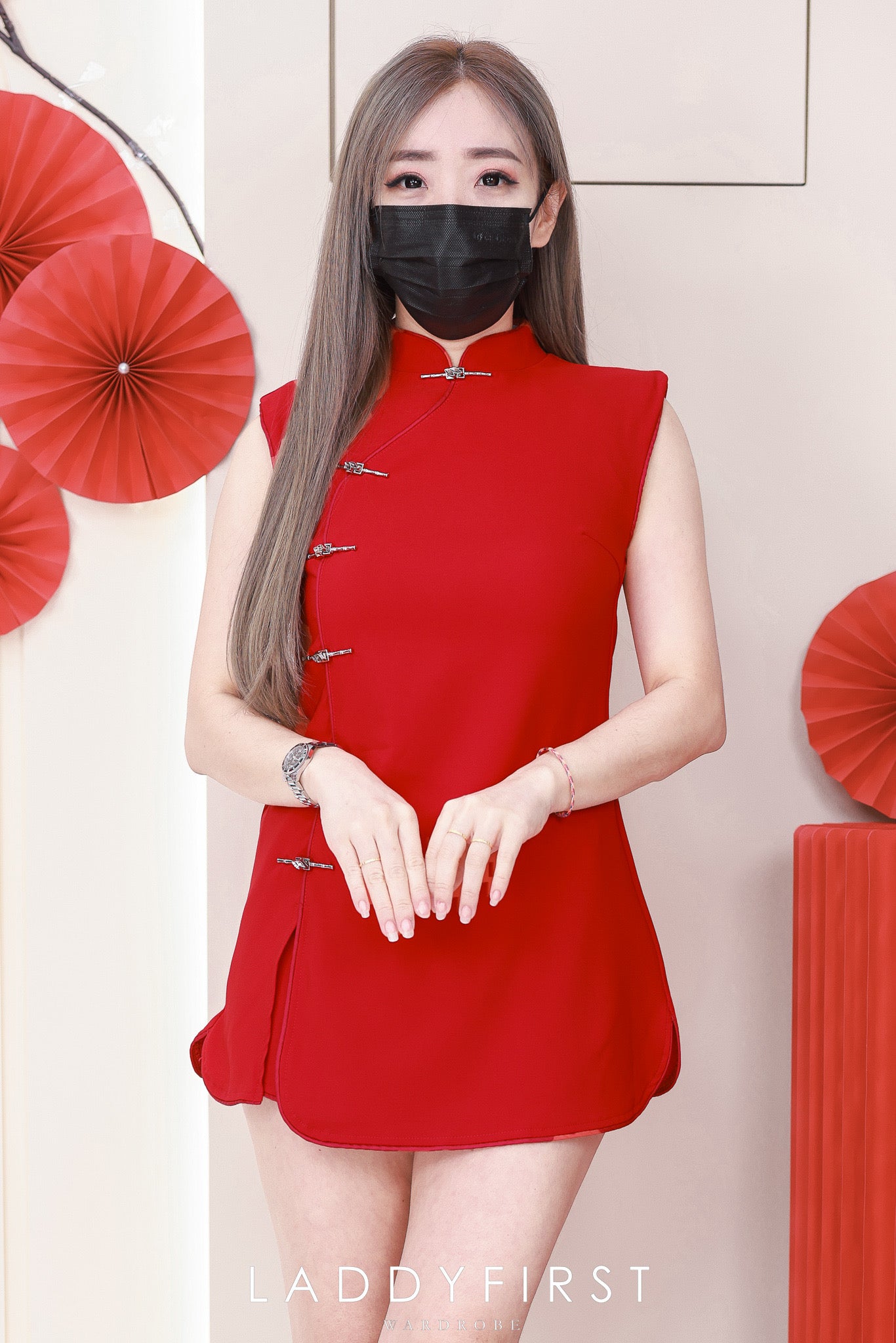 【SS3481】【LFW独家小圆饼】高品质两件式减龄洋气时尚新中式国风西装旗袍套装 排盘扣无袖旗袍连衣裙➕松紧腰弹力高腰百搭短裤，有口袋 ❤️❤️