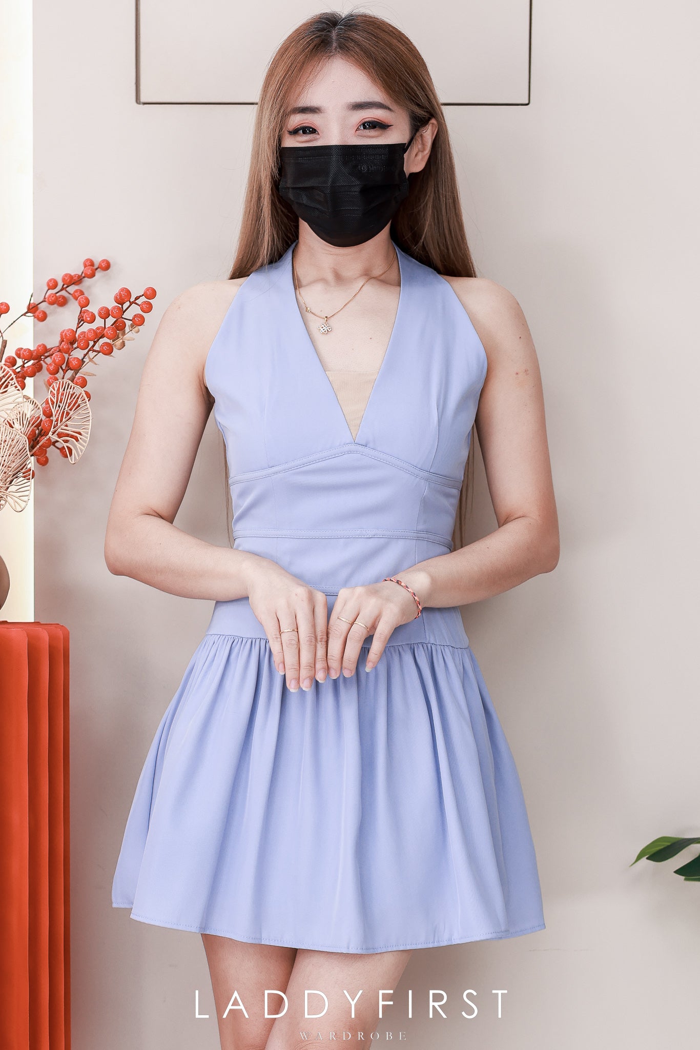 【D520216】高品质拼接V领网纱雪纺无袖连身裙子 ❤❤ 【A-R1-C5】