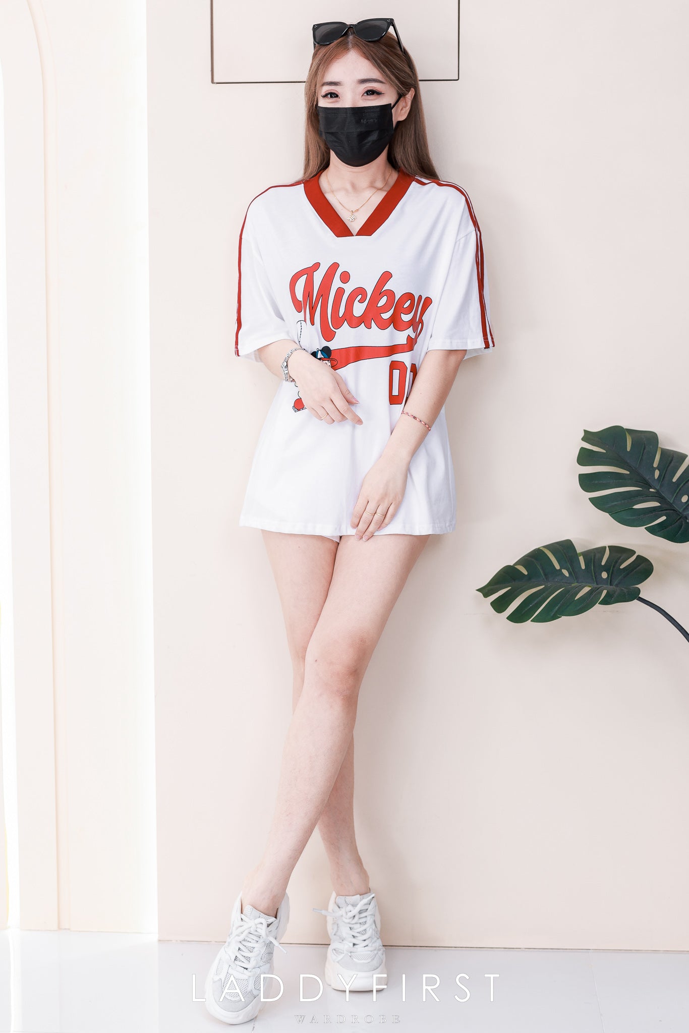 【O1274 / 1329】高品质V领撞色包边米奇印花Oversized 休闲上衣❤❤