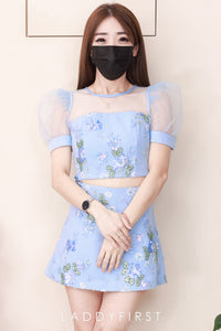 【SS25248】高品质全面网纱绣花亮片拼接西装套装 网纱泡泡袖上衣➕高腰前裙后裤 ❤️❤️ 【B-R1-C2】