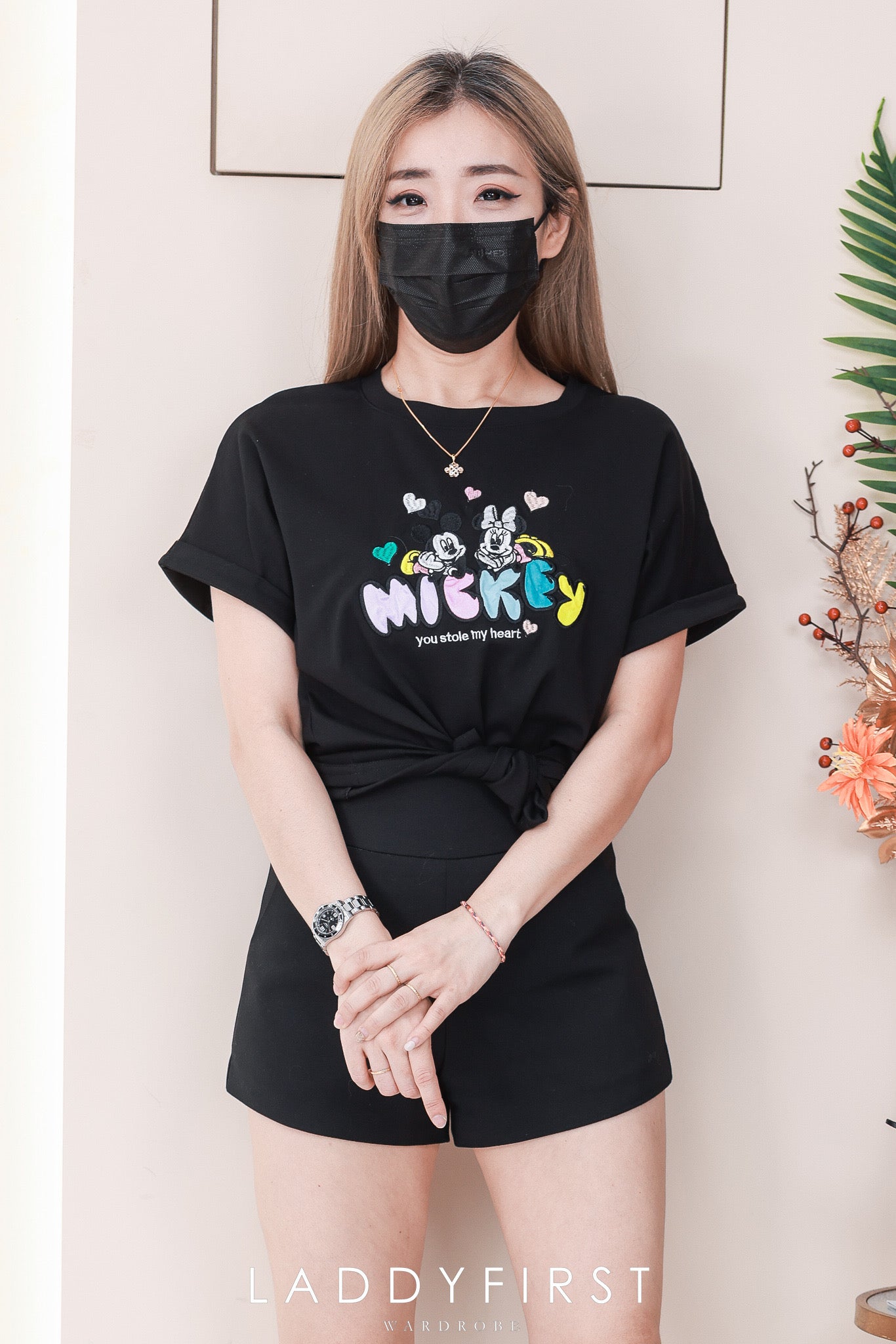 【T823319】高品质纯棉弹力宽松大版型米奇刺绣图简约日常百搭上衣 ❤️❤️