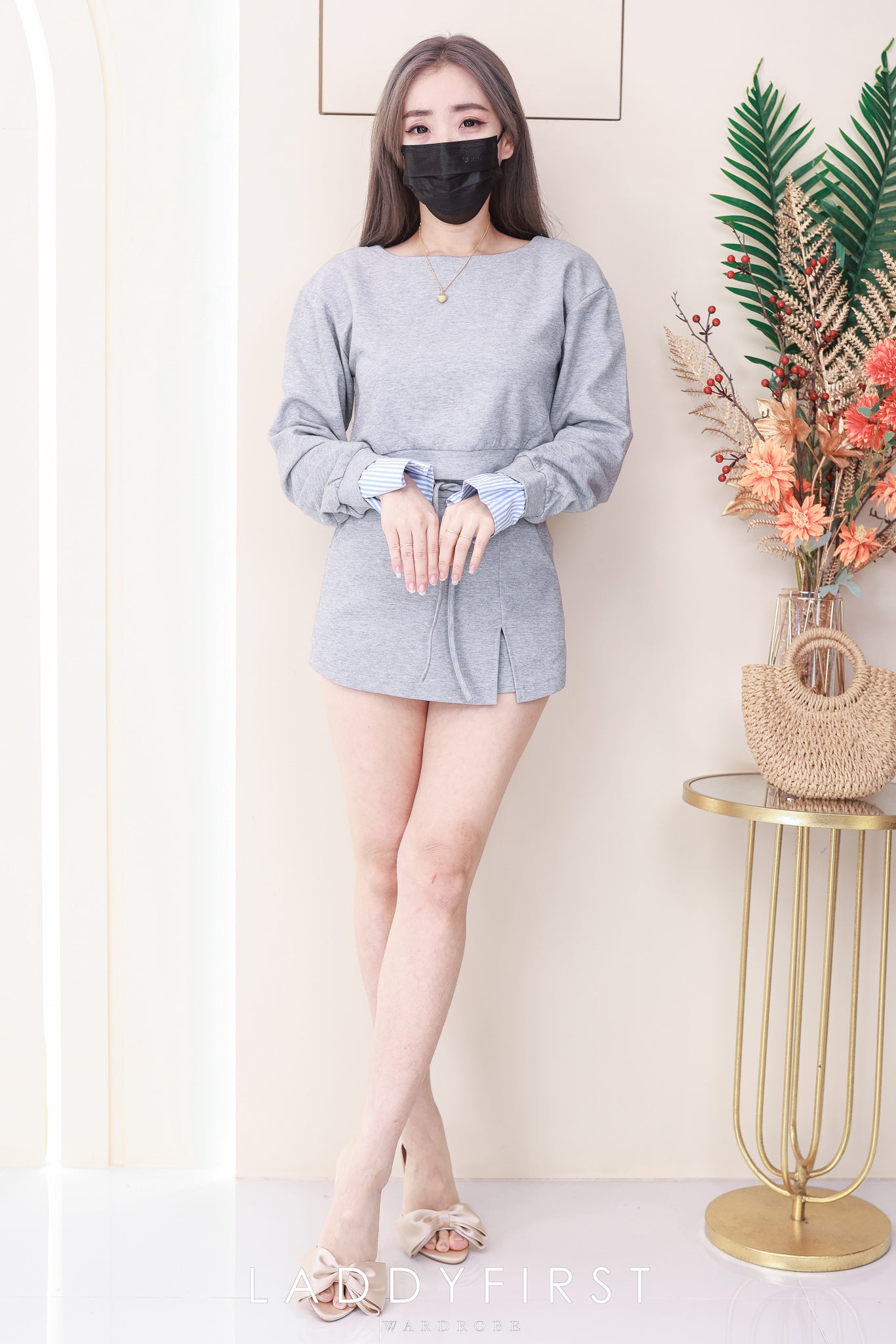 【SS6399-1】⚡补货预订款⚡高品质两件式卫衣棉气质休闲百搭套装 宽松版圆领长袖上衣➕前裙后裤高腰百搭裤裙，有口袋 ❤️❤️