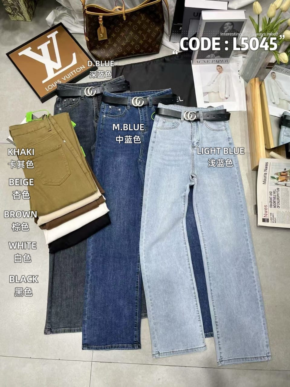 【L5045-1】⚡补货预订款⚡独家爆款高品质高腰显瘦牛仔窄脚长裤，有口袋 #COTTON弹力牛仔面料 ❤️❤️