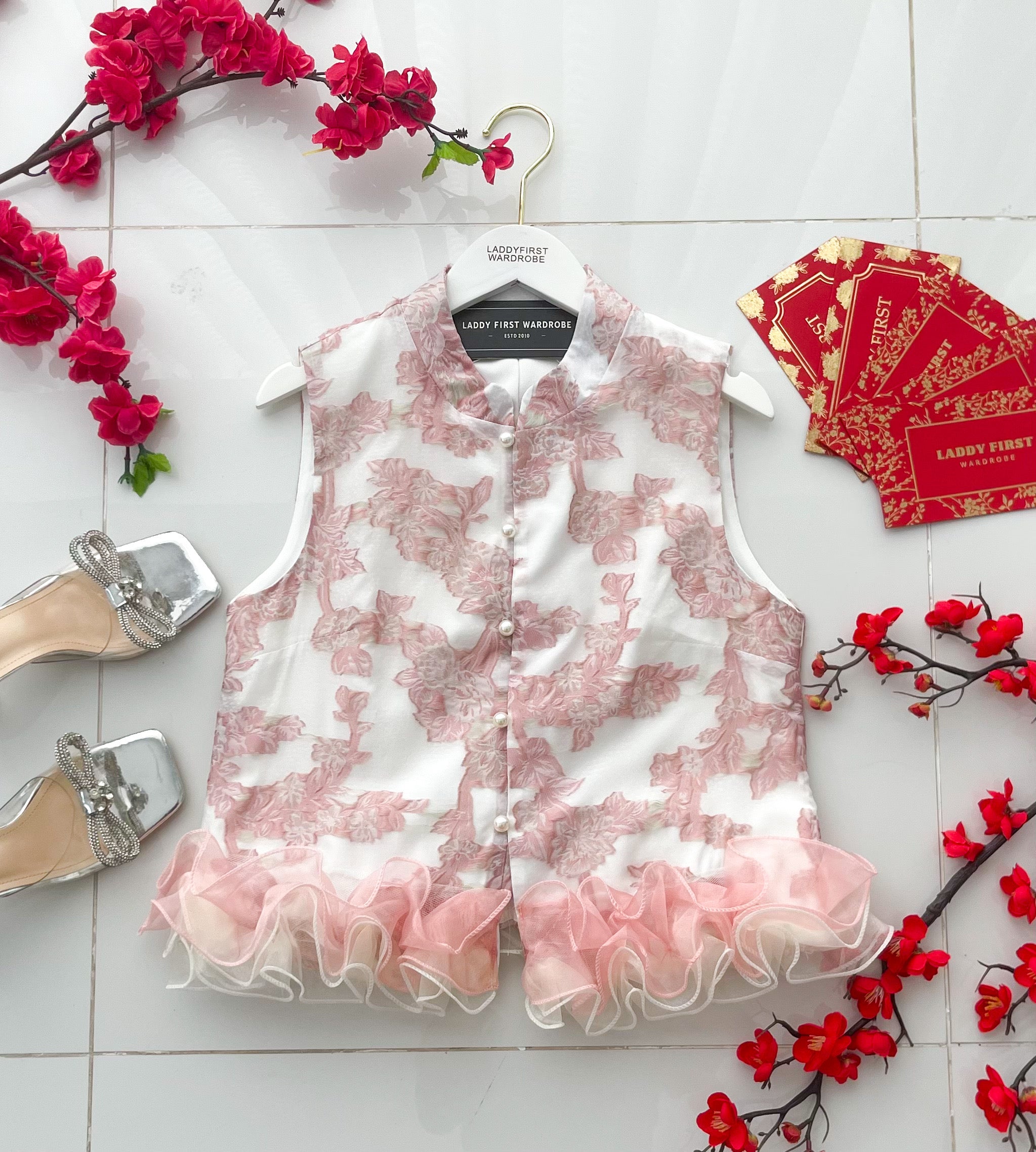 【T14565 / 37374】高品质高端气质拼接花瓣无袖旗袍上衣 ❤❤