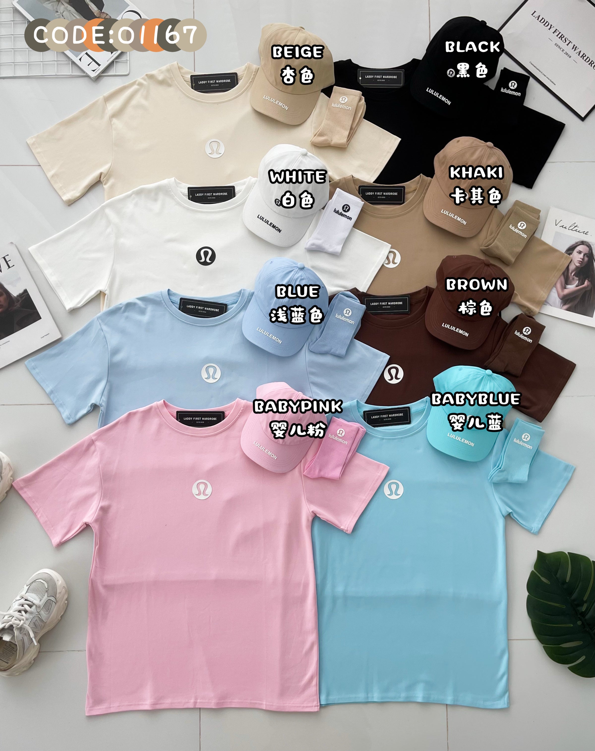 【O1167】高品质三件套男女同款纯棉Oversized 潮流时尚上衣 ❤️❤️ 上衣👕➕帽子🧢➕袜子🧦【A-RU11】