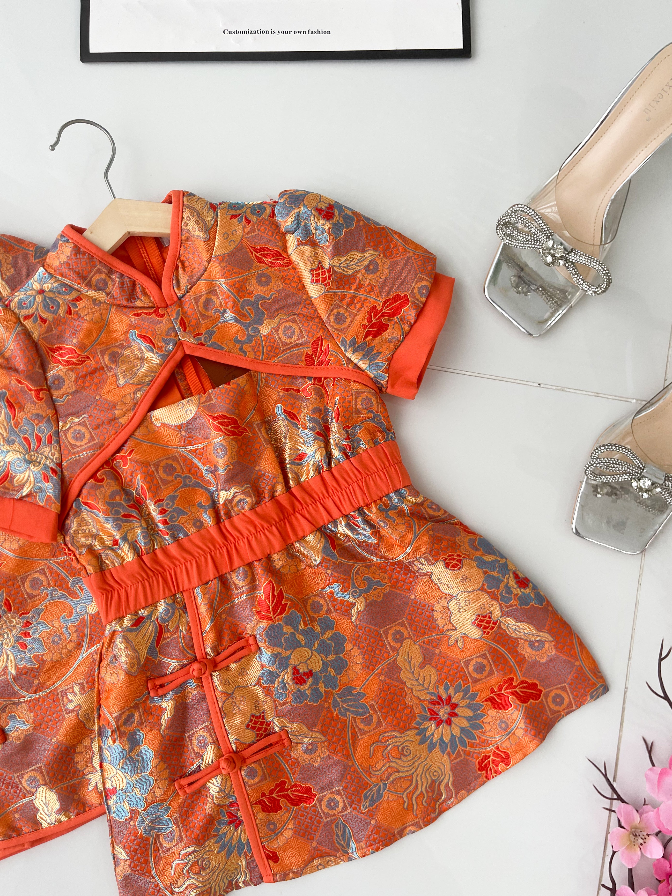 【D1029】高品质【女童】高端贵气国风显腰提花旗袍连身裙子 ❤️❤️【B-R1-C1】