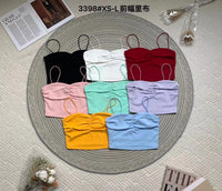 【T3398】V领小皱褶设计细带无袖纯棉弹力内搭上衣 ❤❤ 【B-R2-C4】