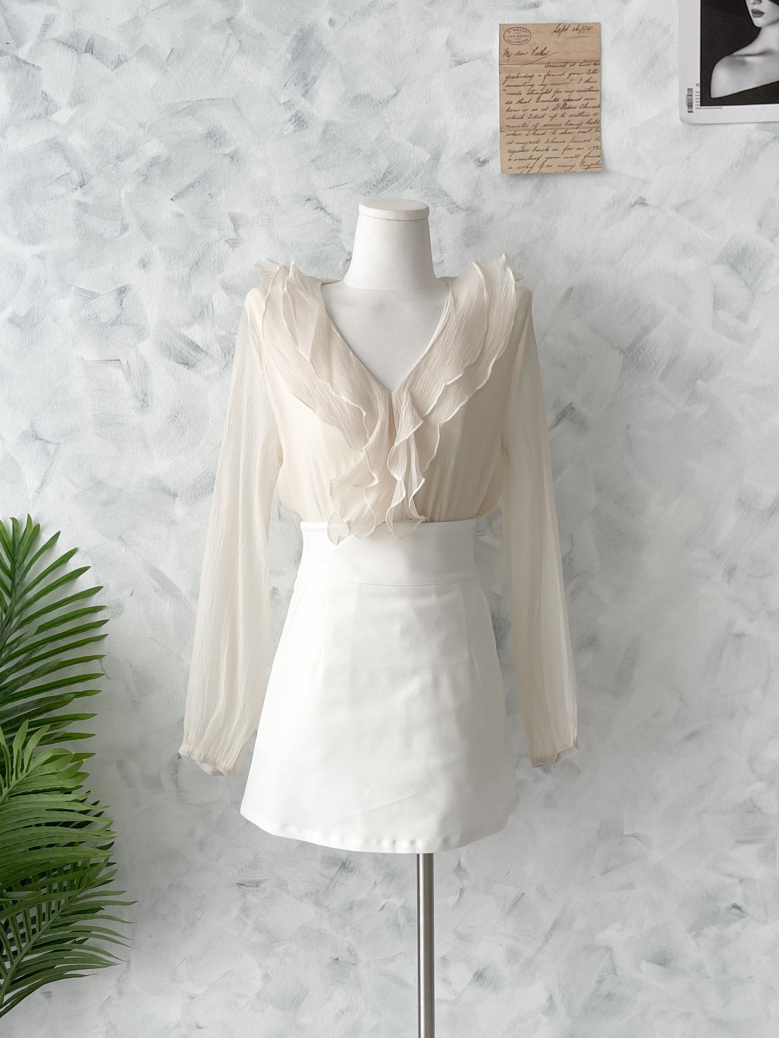 【T2740】高品质日系温柔风荷叶边雪纺长袖上衣 ❤❤