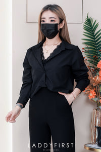 【T98352】高品质韩系假两件式前短后长长袖衬衫上衣 ❤❤ 【A-R1-C3】