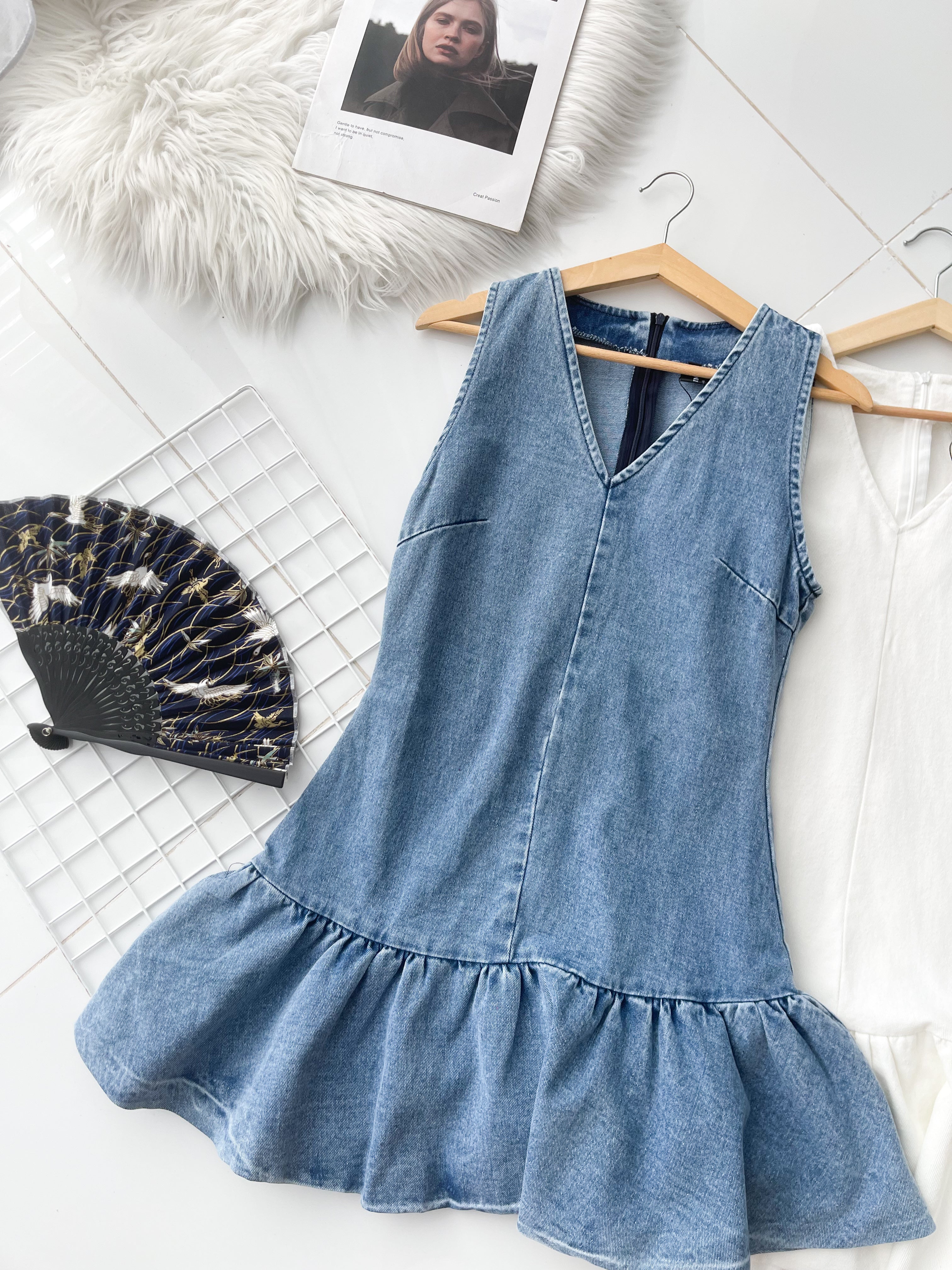 【D6901-1】⚡补货预订款⚡高品质欧美时尚宽松版慵懒风牛仔连身裙子 ❤❤