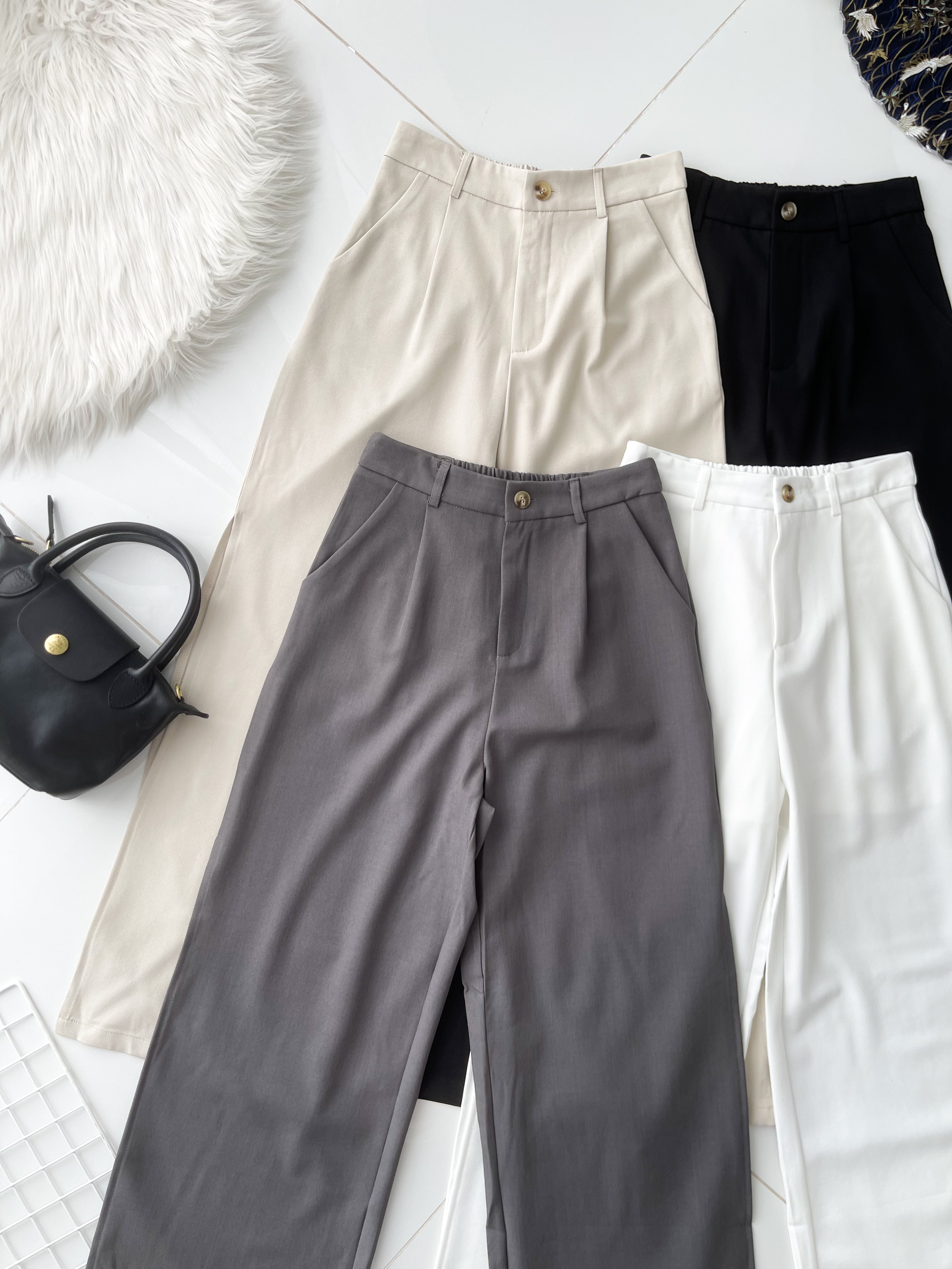 【L6218 / 16996】高品质复古西装两侧开叉设计阔脚高腰百搭长裤，有口袋 ❤️❤️