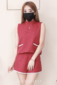 【SS21788 / 19759】高品质两件式小香风简约时尚套装 宽松无袖小香风上衣 ➕小香风高腰短裤，有口袋 ❤️❤️ 【B-R1-C6】
