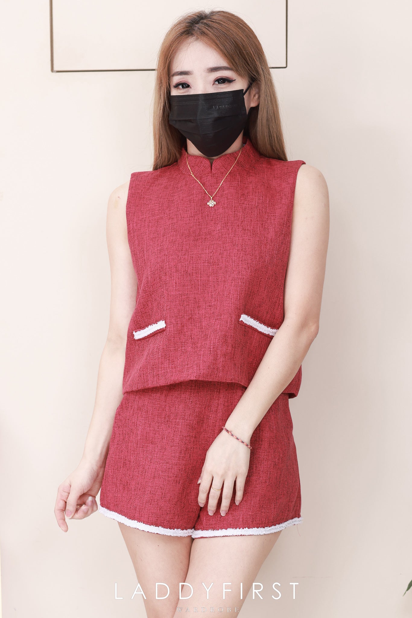 【SS21788 / 19759】高品质两件式小香风简约时尚套装 宽松无袖小香风上衣 ➕小香风高腰短裤，有口袋 ❤️❤️ 【B-R1-C6】
