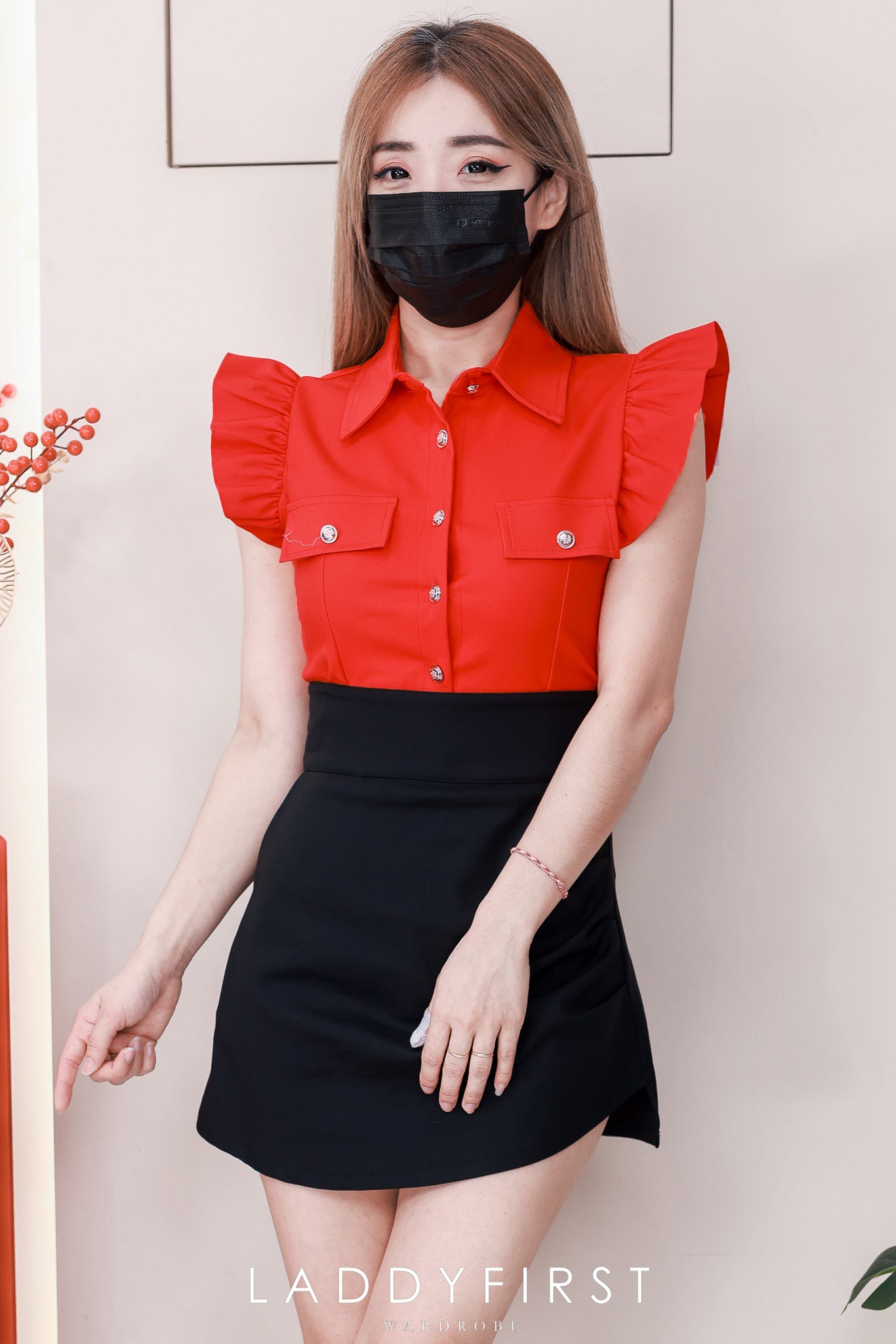 【T2684】高品质法式御姐风荷叶小飞袖时装上衣 ❤❤ 【A-R1-C1】