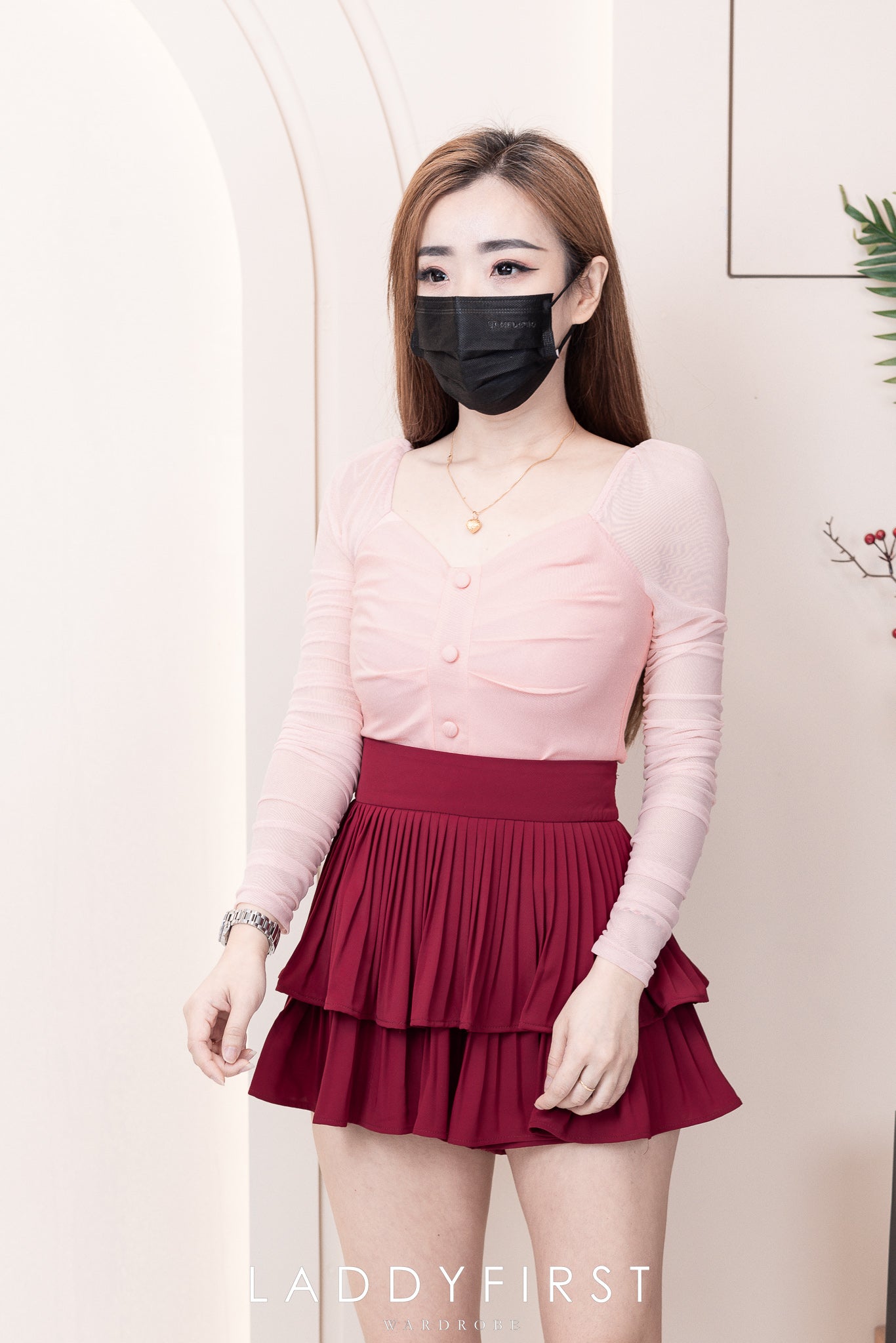 【S68135】【LFW独家小圆饼】【直播间搭配】双层蛋糕百褶荷叶边高腰显瘦西装裙子，内层防走光短裤 ❤️❤️