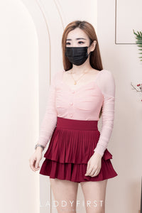 【S68135】【LFW独家小圆饼】【直播间搭配】双层蛋糕百褶荷叶边高腰显瘦西装裙子，内层防走光短裤 ❤️❤️ 【C-R3-C5】