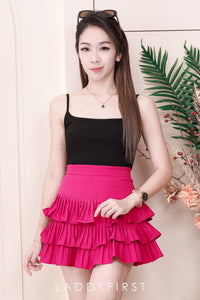 【S3416】【独家小圆饼】三层荷叶边百褶高腰西装蛋糕裙子，内层防走光里布短裤 ❤️❤️ 【A-R2-C4】