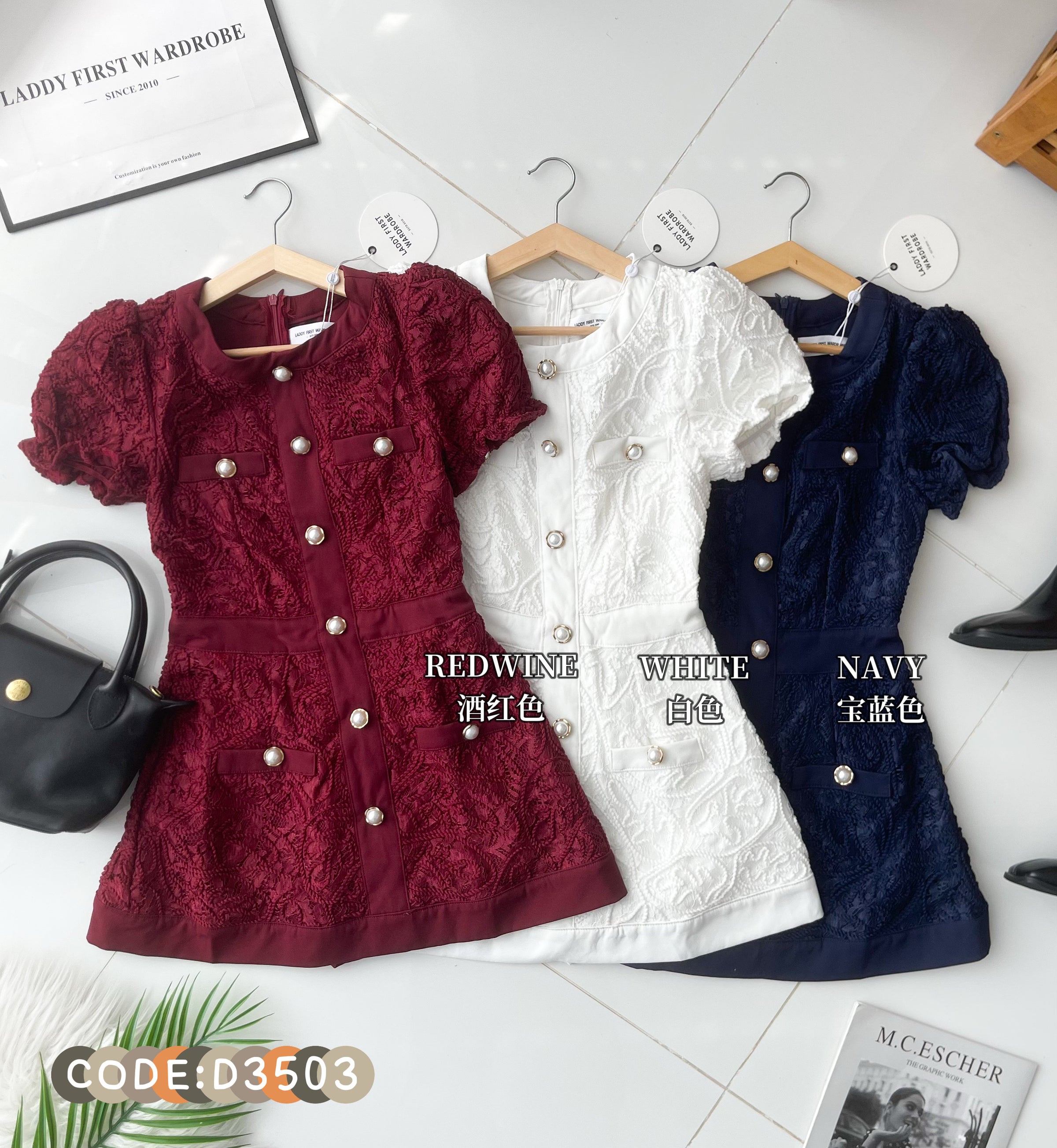 【D3503】🌸 LFW独家小圆饼 🌸  高品质高端精致名媛轻奢水溶蕾丝身上裙子，内层有里布短裤 ❤️❤️【F-R1-C1】