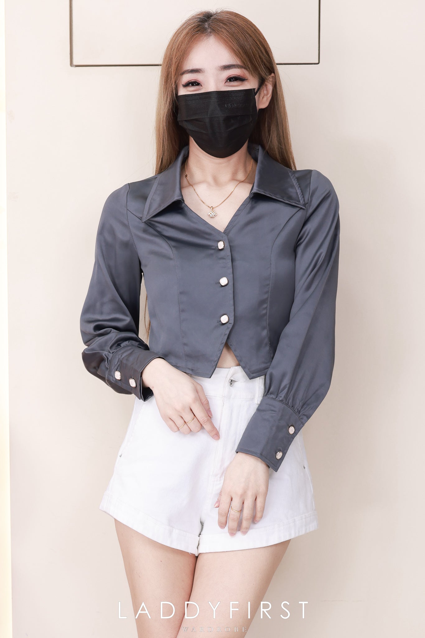 【T16962】高品质港式复古时尚气质显瘦长袖缎面上衣 ❤❤