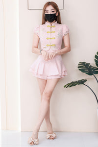 【SS3499】【LFW独家小圆饼】高品质两件式新中式高端国风提花旗袍套装 精致金线盘扣提花旗袍上衣➕荷叶下摆西装高腰百搭裤裙 ❤️❤️【A-R3-C6】