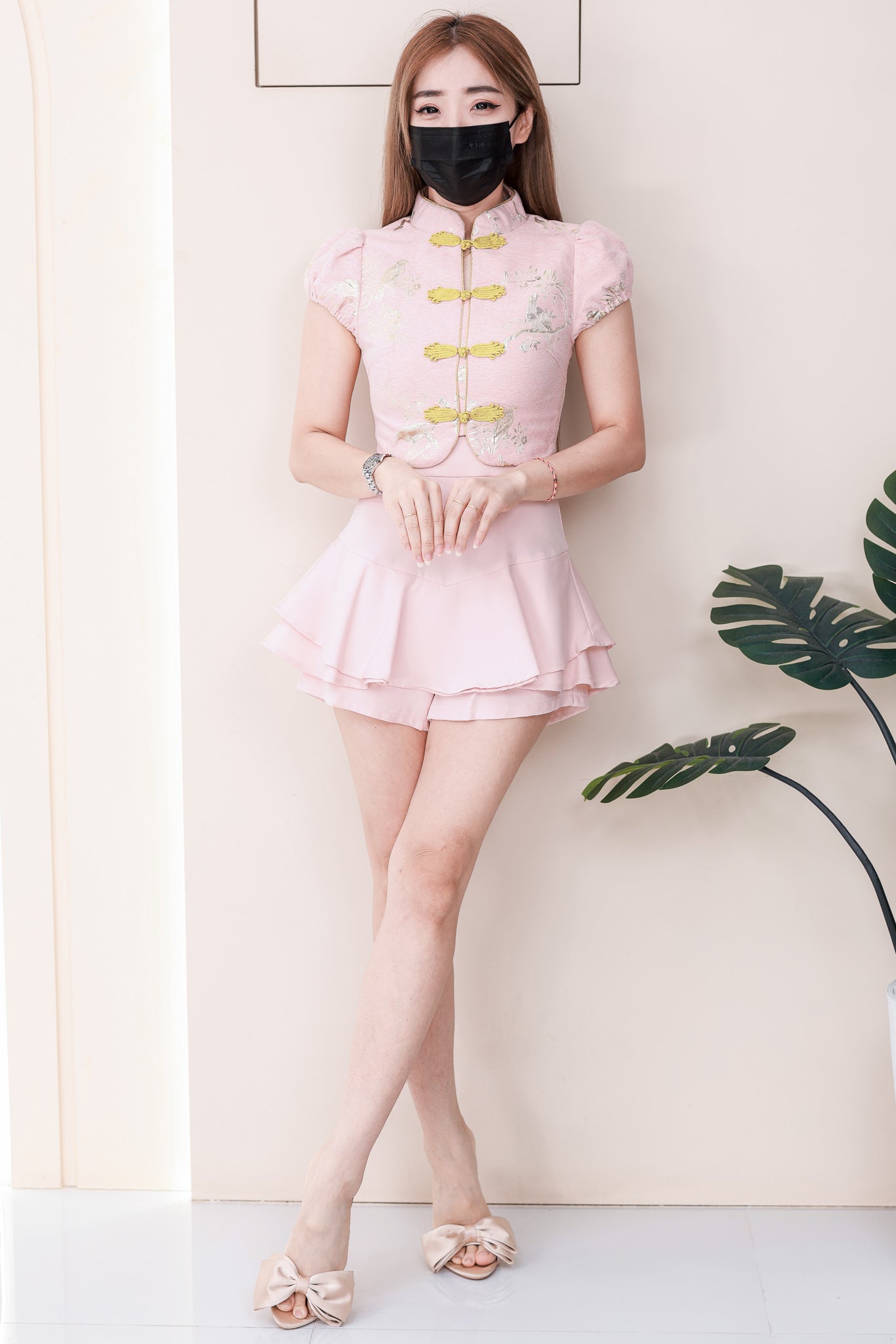 【SS3499】【LFW独家小圆饼】高品质两件式新中式高端国风提花旗袍套装 精致金线盘扣提花旗袍上衣➕荷叶下摆西装高腰百搭裤裙 ❤️❤️【A-R3-C6】