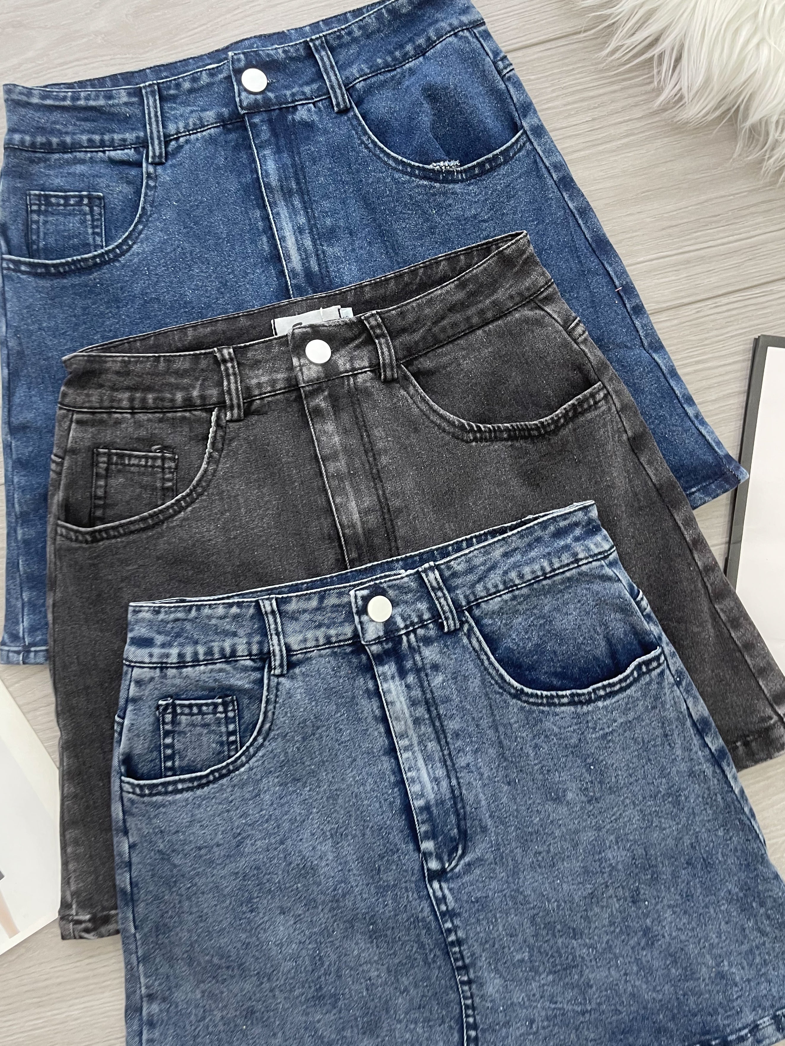 【S82592】高品质COTTON JEANS牛仔高腰显瘦A字时尚百搭裙子，内层有里布短裤，有口袋 ❤️❤️