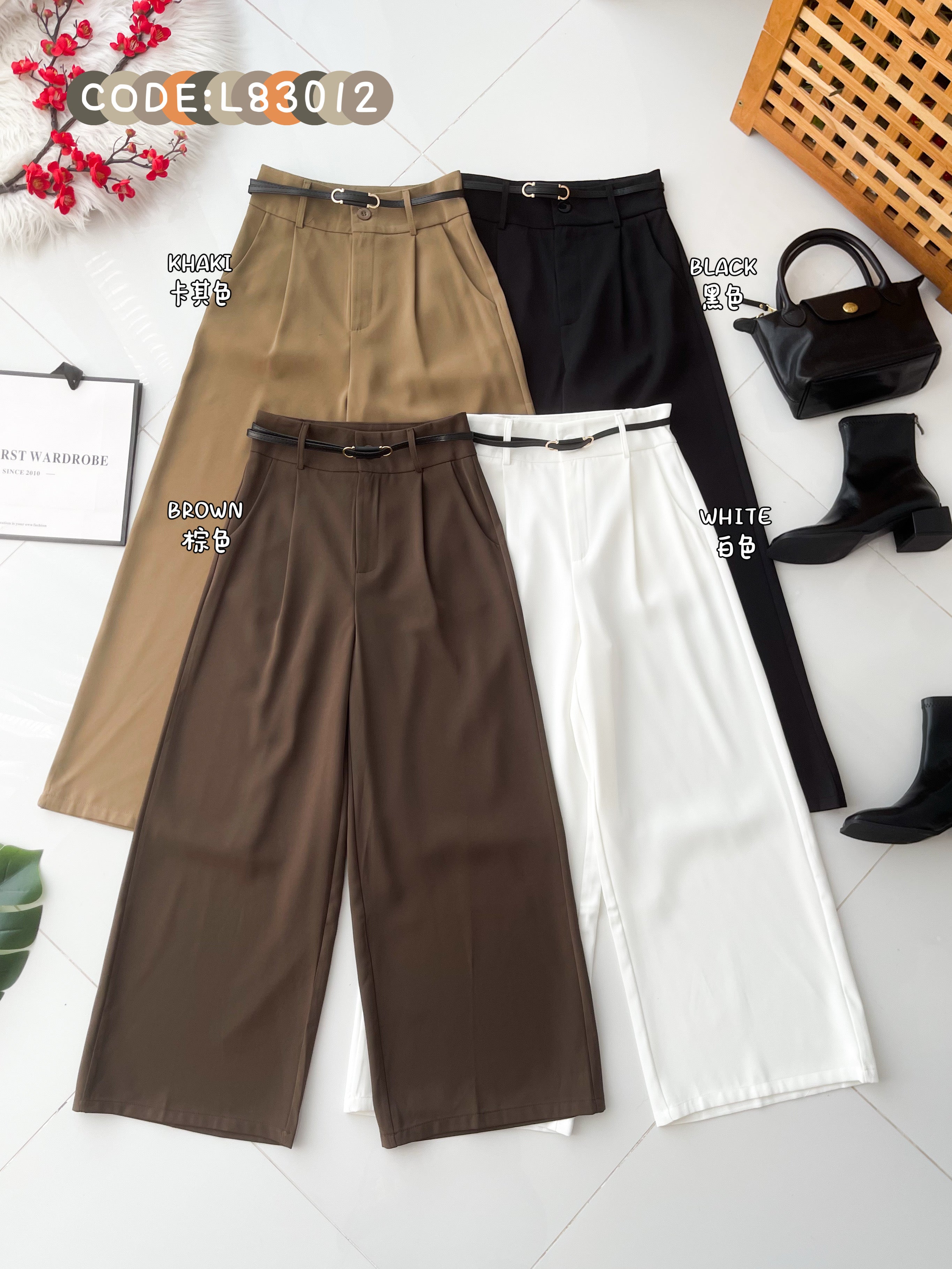 【L83012】高品质西装垂感阔脚高腰百搭长裤，有口袋 ❤️❤️