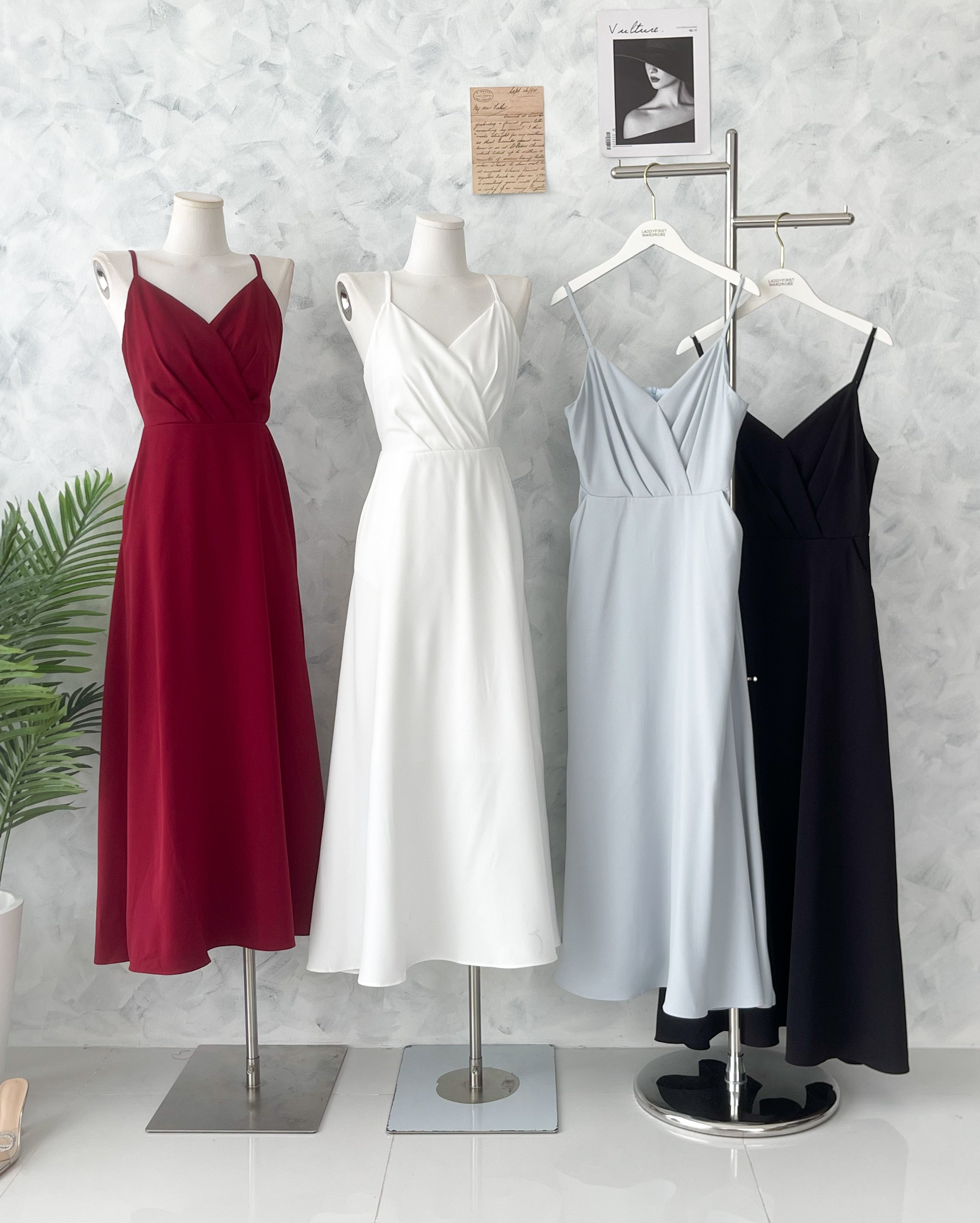 【D6483】高品质V领自调无袖肩带气质浪漫优雅款晚宴连身长裙，有口袋 ❤❤【A-R2-C2】