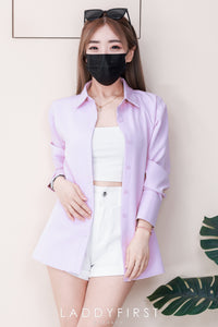 【T80340】＊订单不断＊ 独家爆款高品质韩式宽松版多巴胺色系翻领长袖西装衬衫上衣❤️【A-R1-C5】