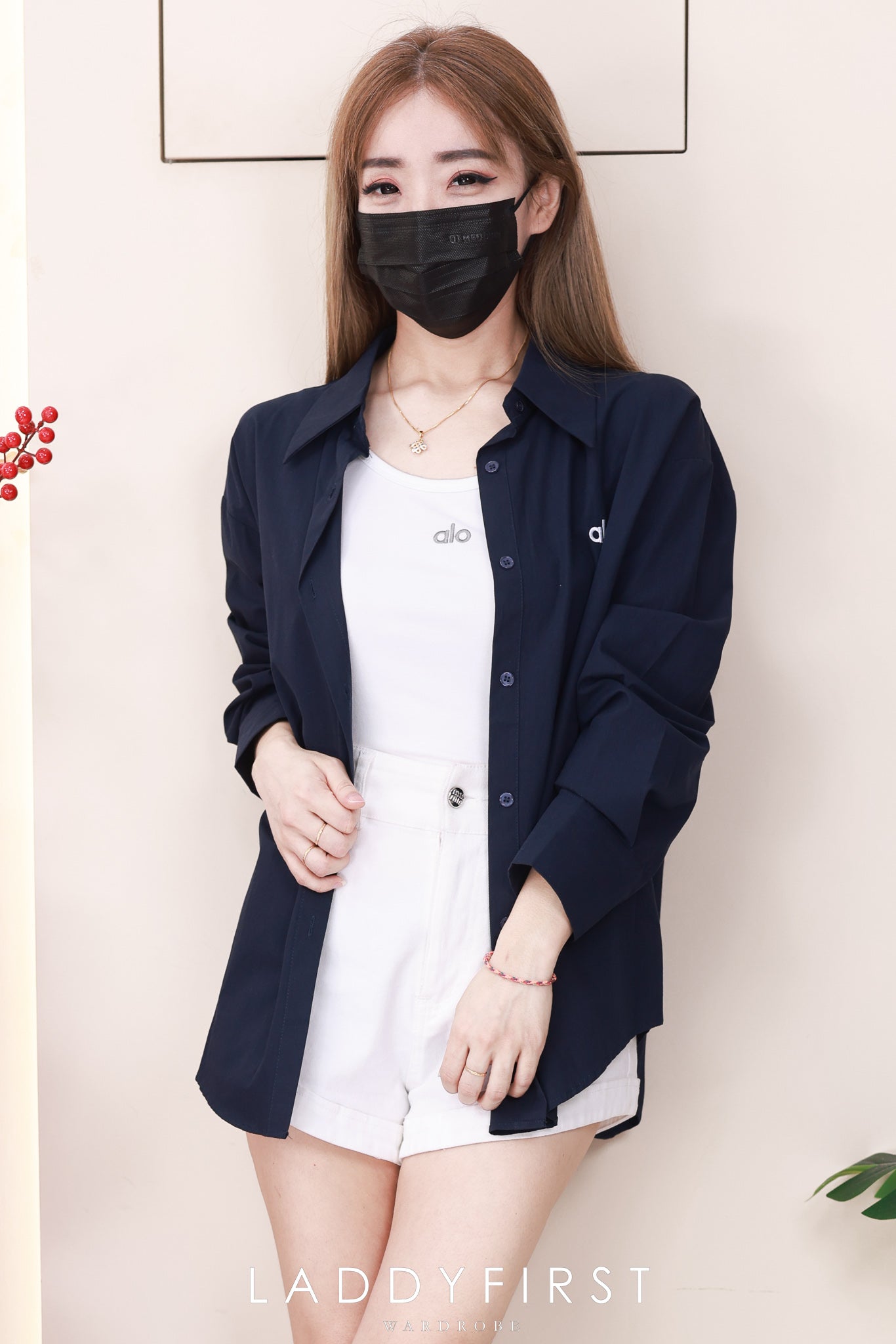 【T2137】高品质alo 刺绣韩式宽松版翻领长袖衬衫上衣➕纯棉弹力内搭上衣❤❤