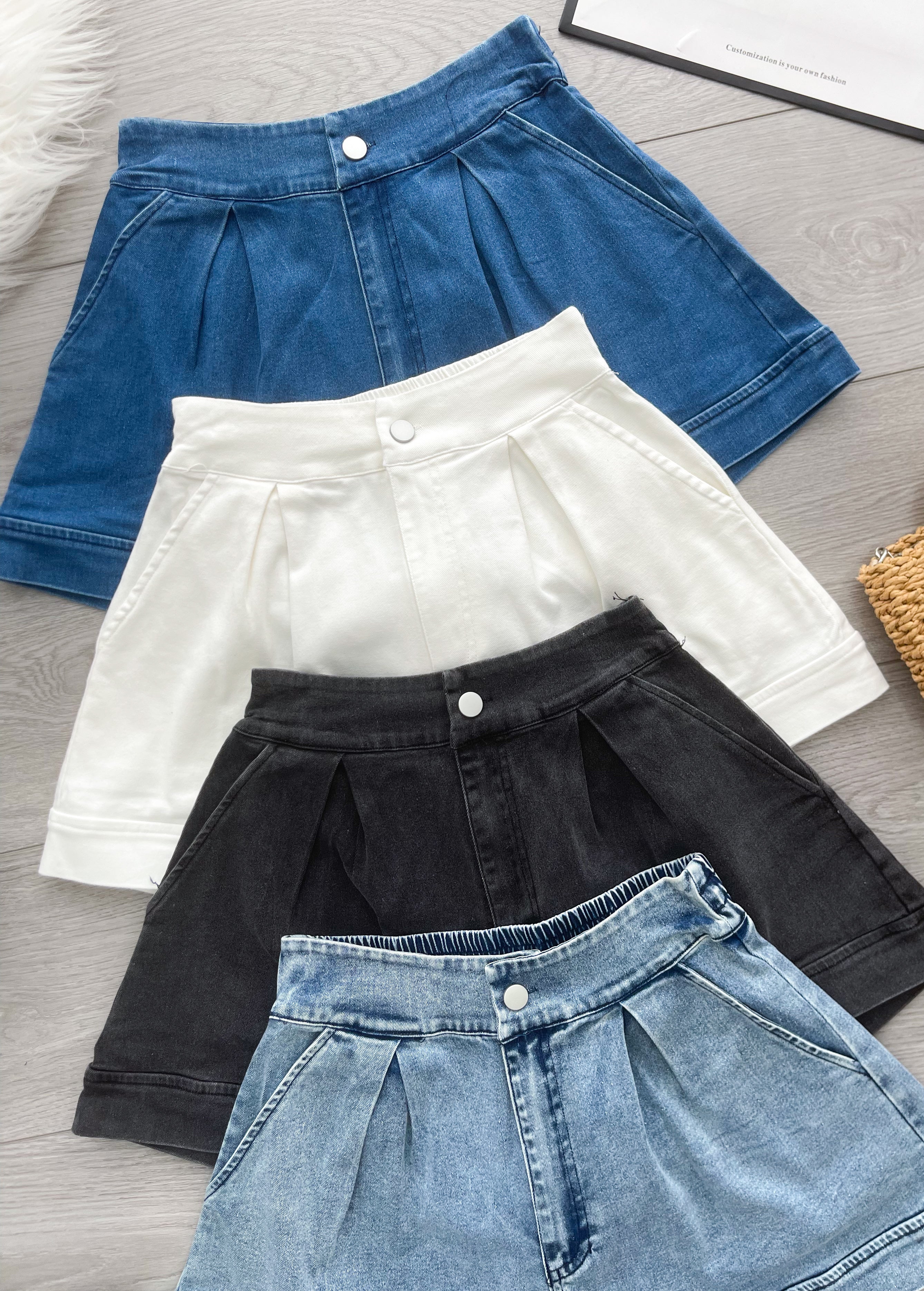 【S82544】高品质极简简约COTTON JEANS牛仔宽腿高腰百搭短裤，后腰伸缩弹力有口袋 ❤️❤️