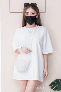 【O1160】高品质三件套男女同款纯棉Oversized 潮流时尚上衣 ❤️❤️ 上衣➕包包➕发圈【A-RU9】