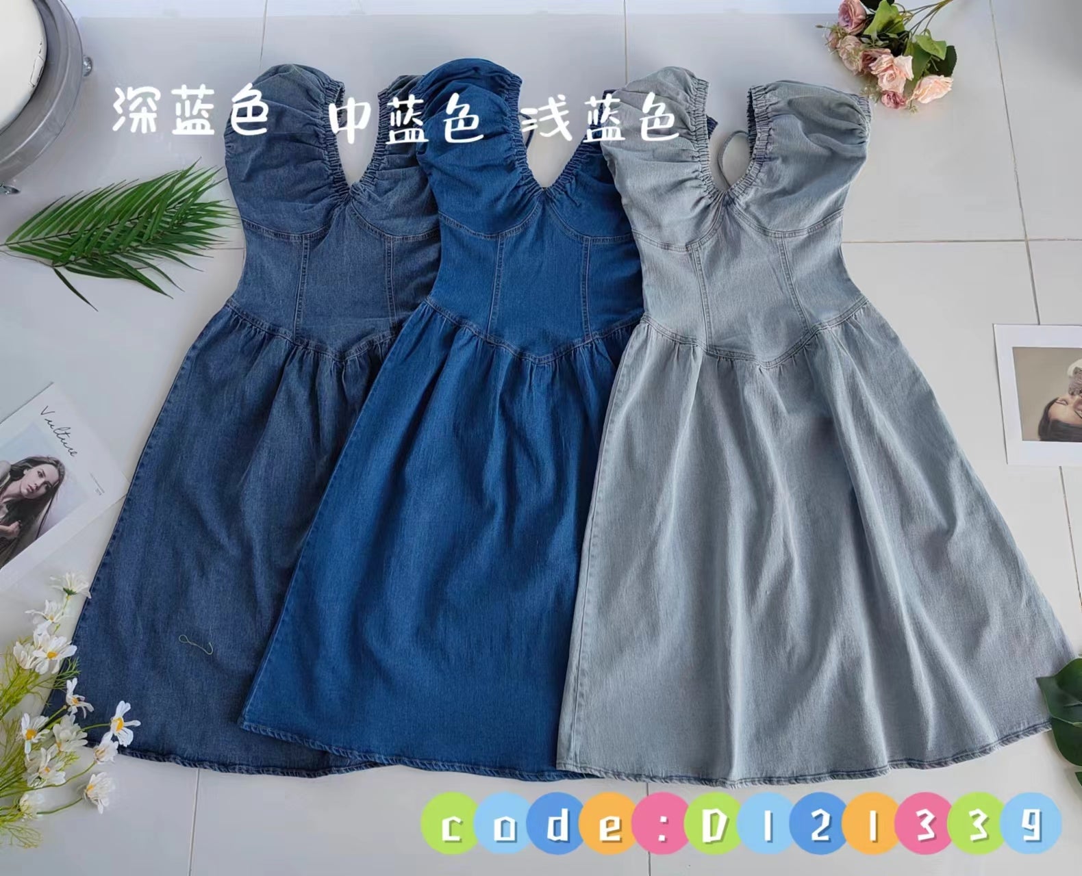 【D121339】COTTON JEANS牛仔弹力法式前后V领时尚气质牛仔连身裙子 ❤️❤️