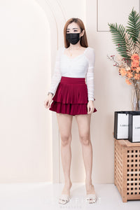 【S68135】【LFW独家小圆饼】【直播间搭配】双层蛋糕百褶荷叶边高腰显瘦西装裙子，内层防走光短裤 ❤️❤️ 【C-R3-C5】