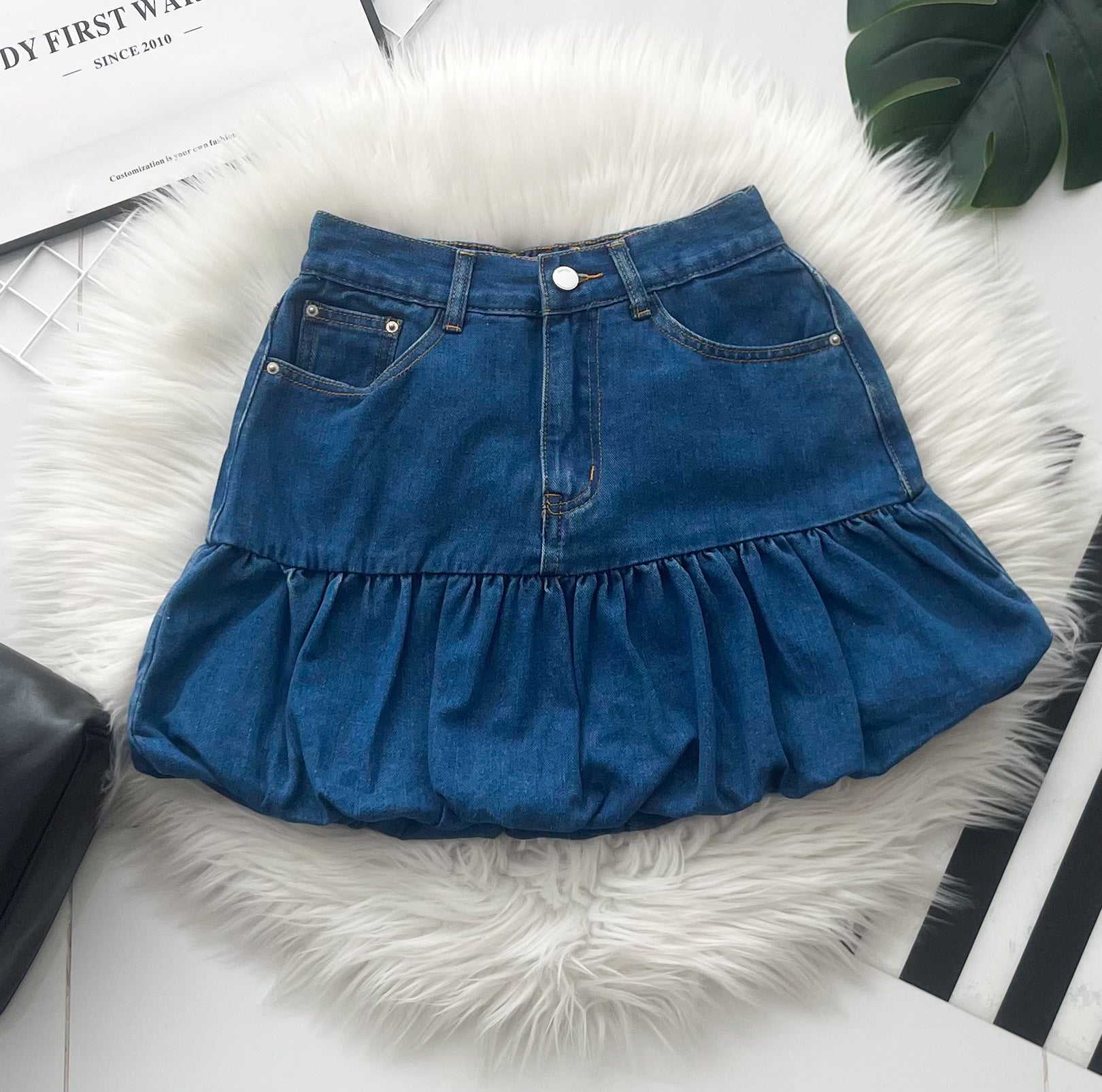 【S60219】高品质减龄时尚高腰显瘦设计花苞牛仔裙子，内层有里布短裤，有口袋 ❤️❤️