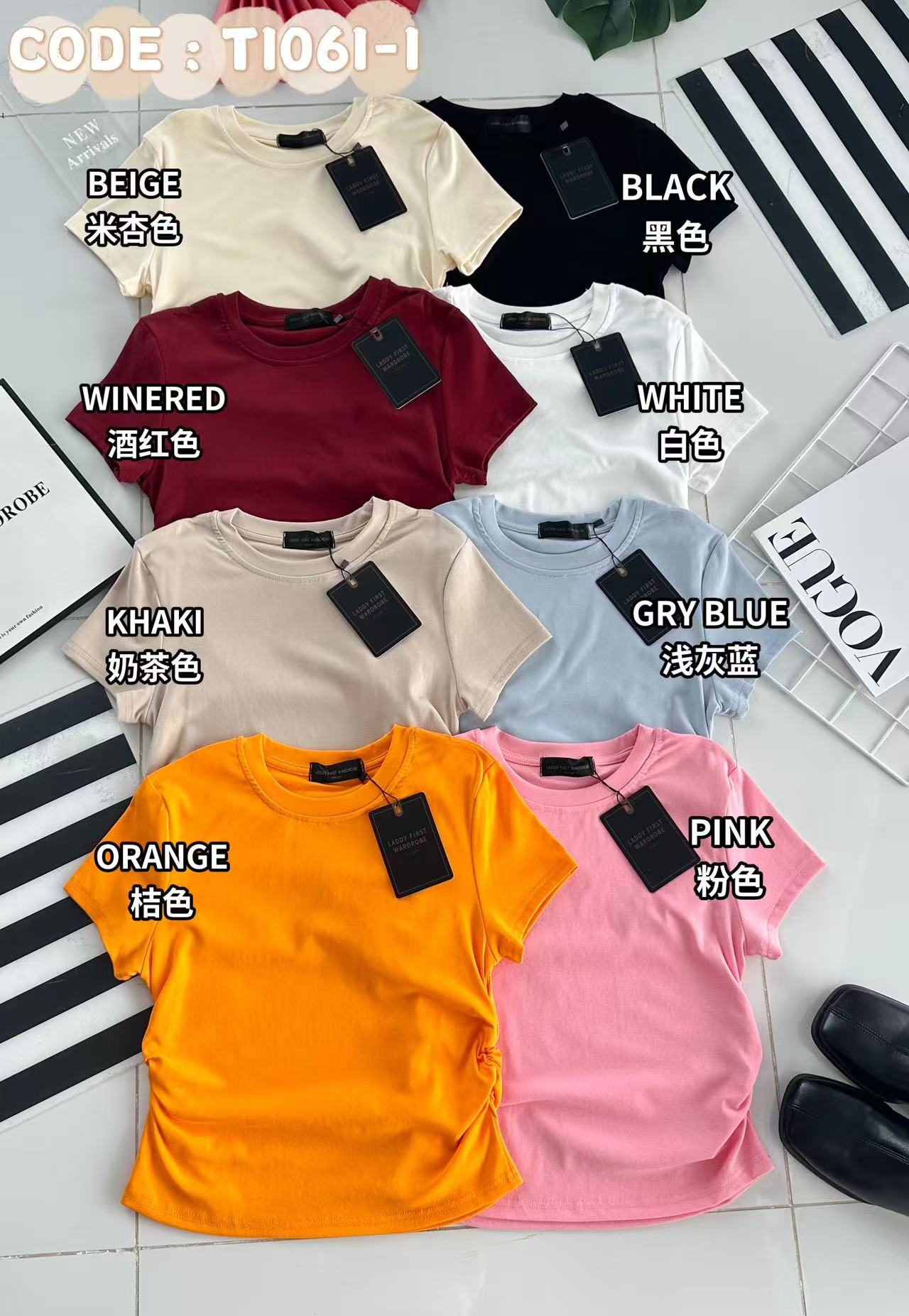 【T1061-1】🧧 宠粉福利回馈 🧧  独家爆款高品质纯棉弹力圆领短袖简约日常百搭款上衣，两侧收腰设计 #衣柜必入手百搭款 ❤❤