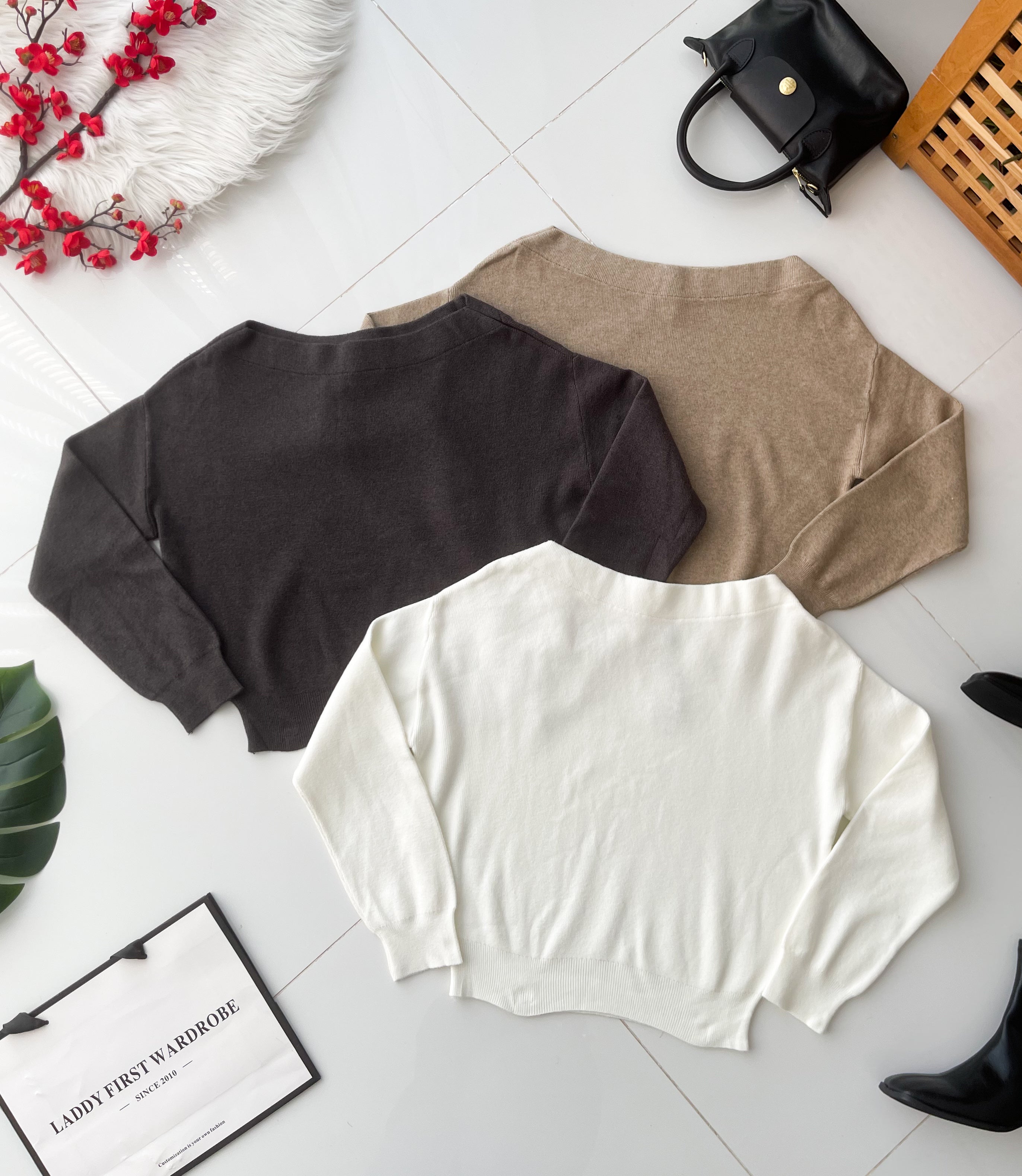 【T2923】高品质韩风性感斜肩简约又气质针织长袖上衣 ❤❤