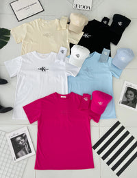 【O2088-8】CK高品质三件套男女同款圆领短袖CK刺绣Oversized 休闲上衣➕帽子➕袜子 ❤❤【A-RU1】