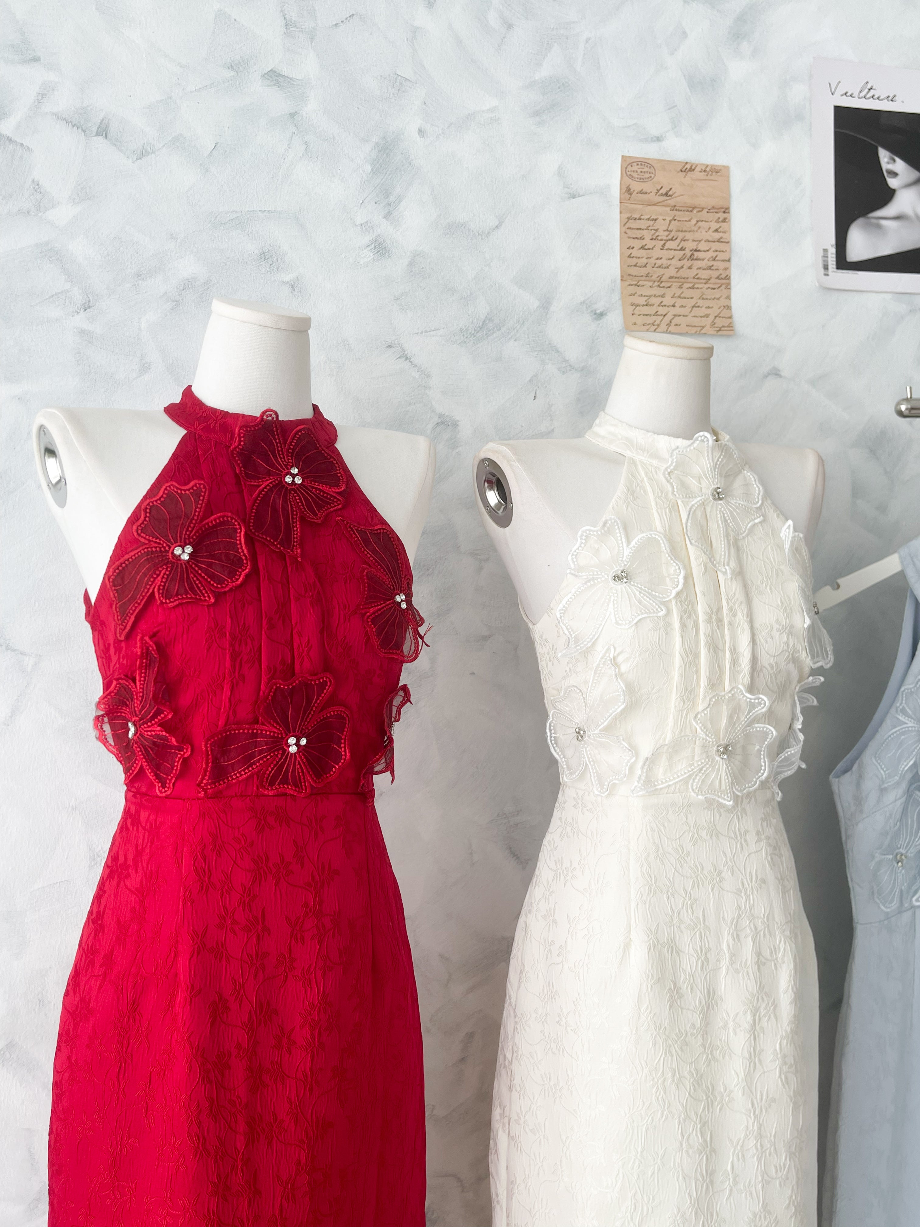 【D81706 / 37676】高品质高端气质立体花瓣提花连身裙子 ❤❤【A-RU】