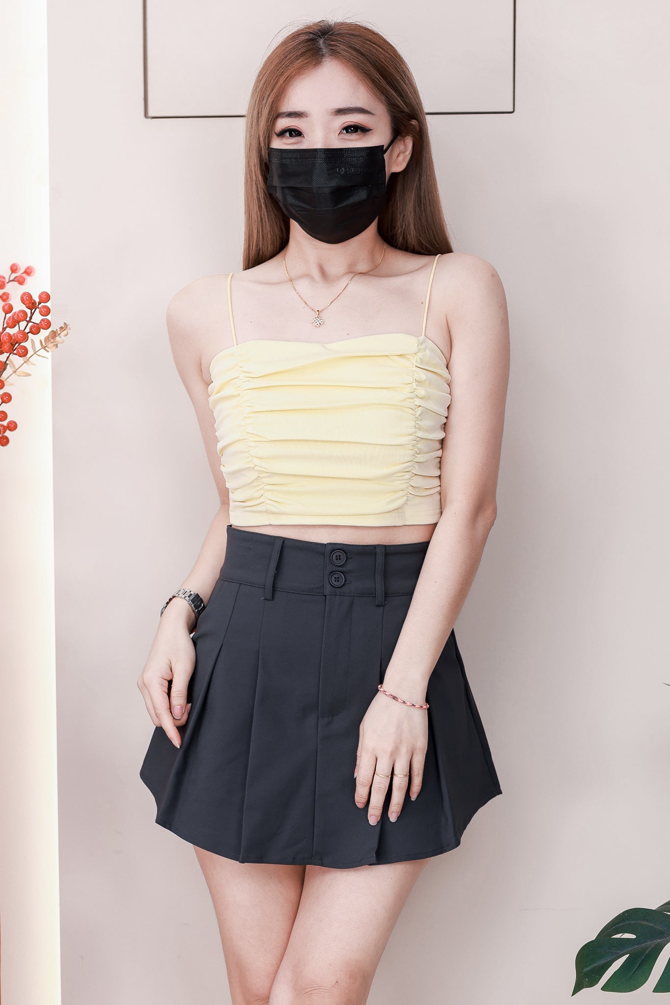 【S6704】高品质欧美减龄时尚百搭款自助高腰百褶裙子，内层有里布短裤，有口袋 ❤️❤️ 【A-R1-C1】