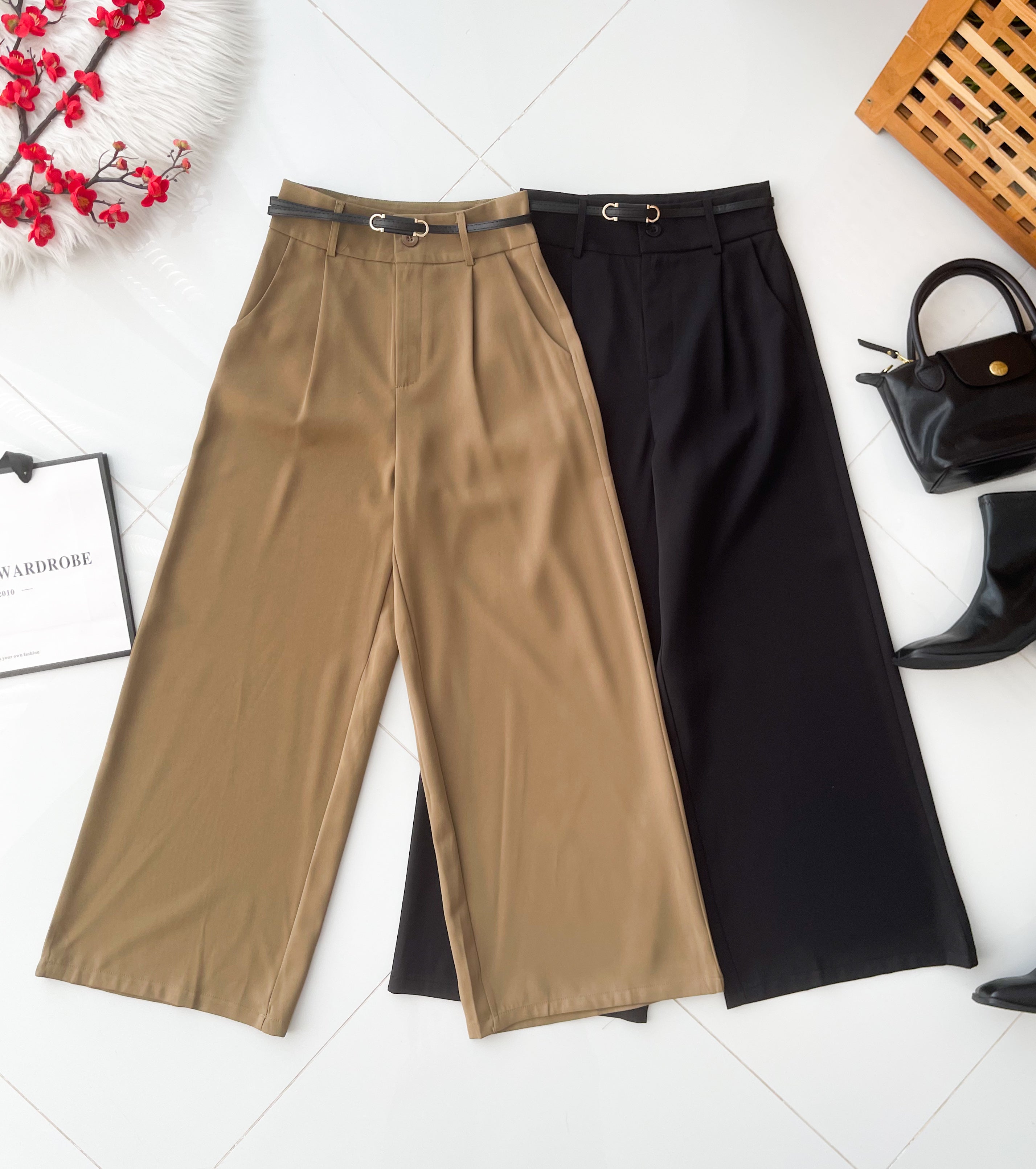 【L83012】高品质西装垂感阔脚高腰百搭长裤，有口袋 ❤️❤️