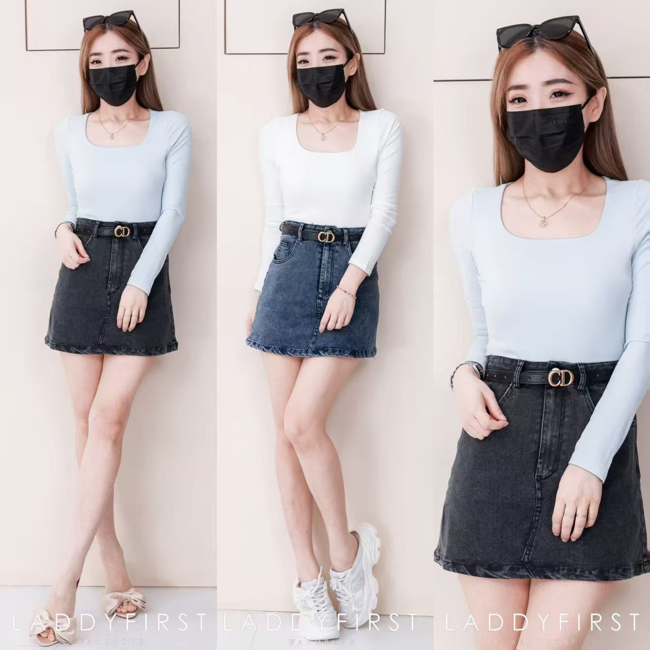 【S82592】高品质COTTON JEANS牛仔高腰显瘦A字时尚百搭裙子，内层有里布短裤，有口袋 ❤️❤️