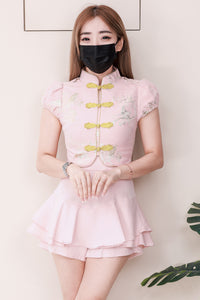 【SS3499】【LFW独家小圆饼】高品质两件式新中式高端国风提花旗袍套装 精致金线盘扣提花旗袍上衣➕荷叶下摆西装高腰百搭裤裙 ❤️❤️【A-R3-C6】