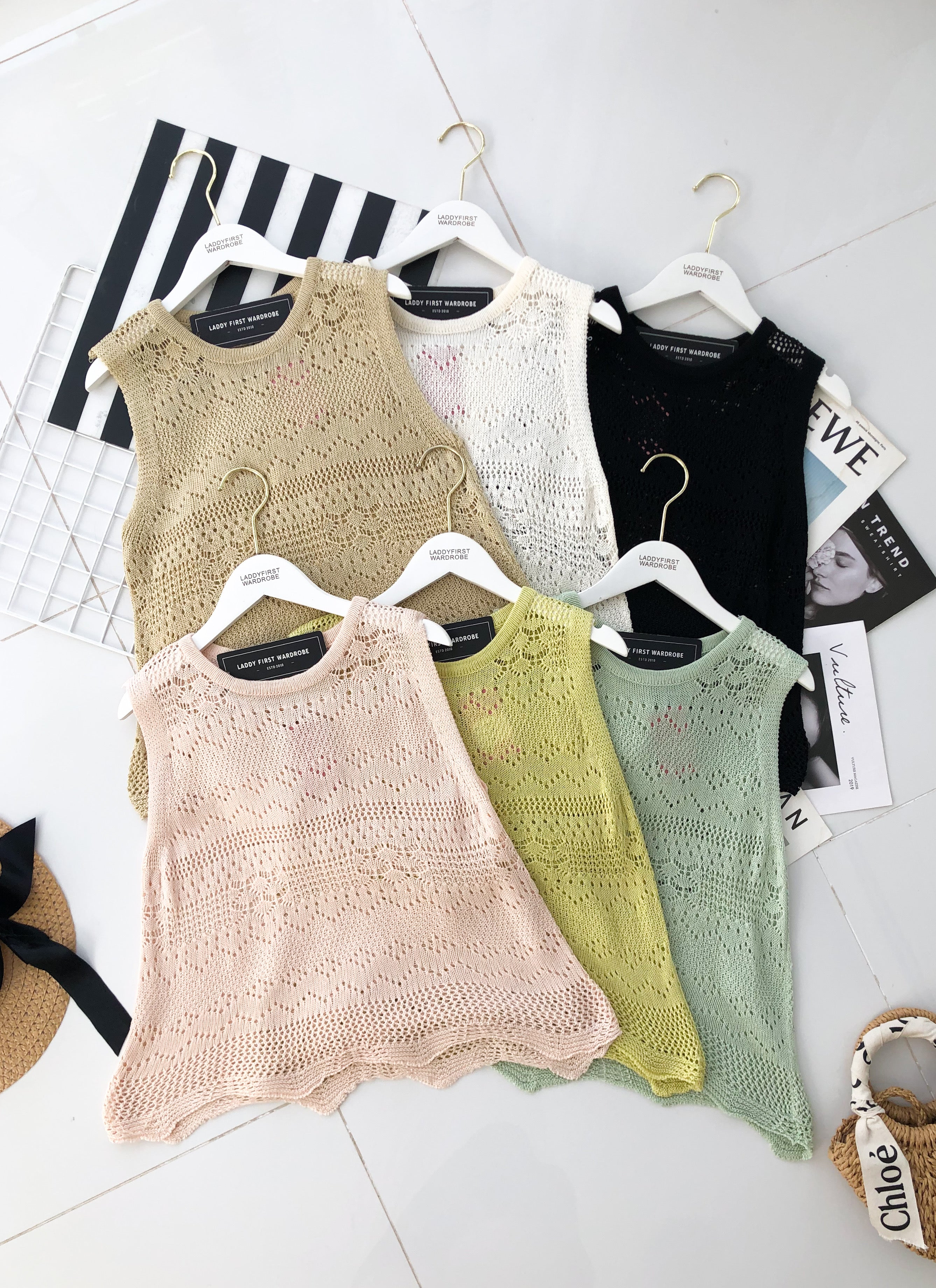 【T6547】高品质夏日度假风镂空钩花针织无袖上衣 ❤️❤️