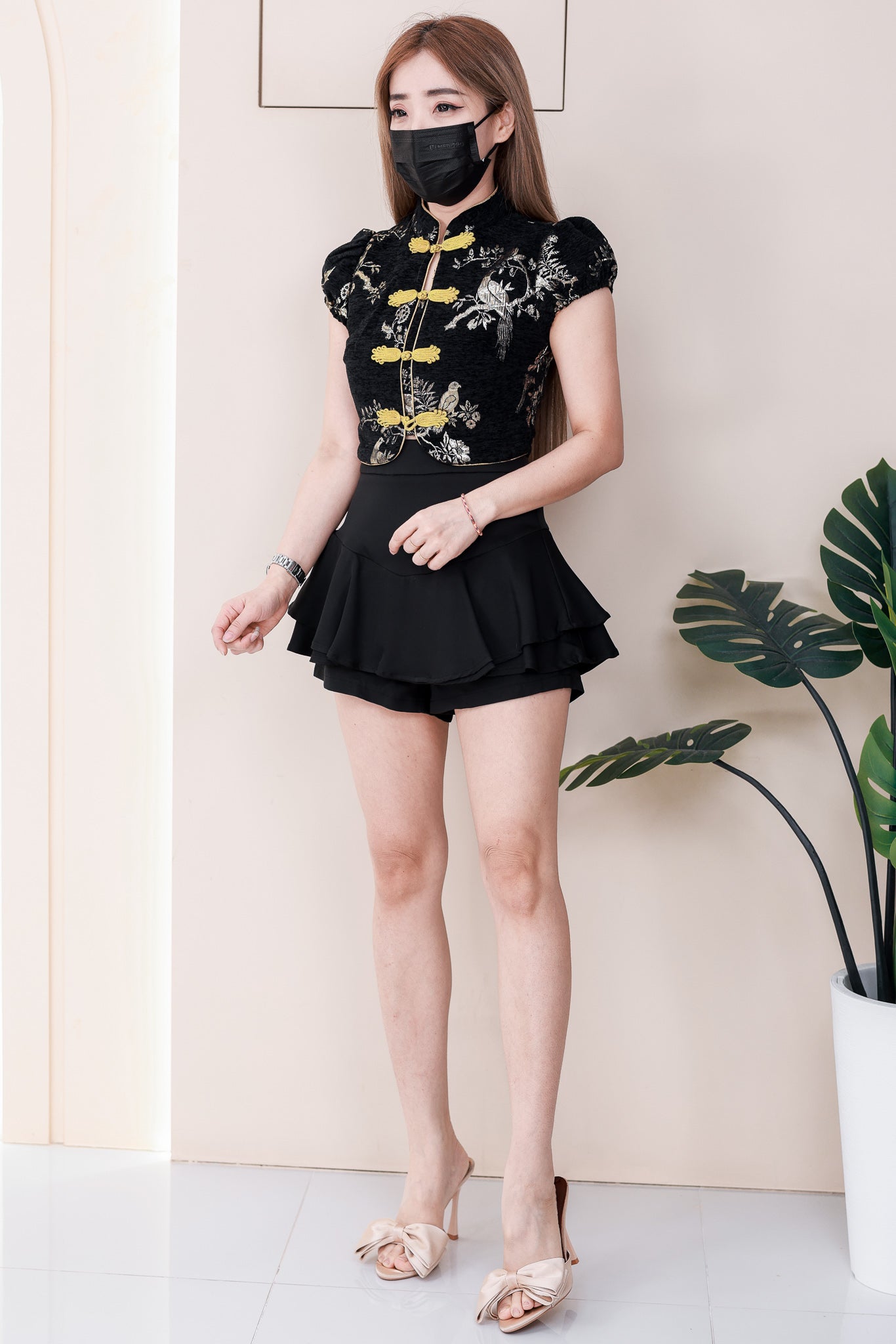 【SS3499】【LFW独家小圆饼】高品质两件式新中式高端国风提花旗袍套装 精致金线盘扣提花旗袍上衣➕荷叶下摆西装高腰百搭裤裙 ❤️❤️7