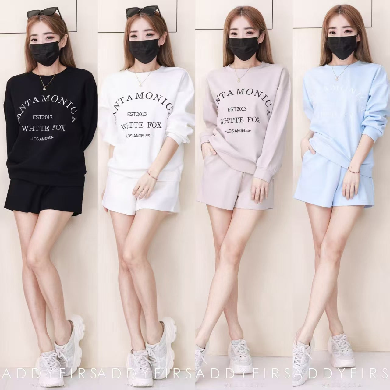 【SS3544】🌟推荐🌟【LFW独家小圆饼】高品质空气棉质宽松版简约休闲套装 宽松版刺绣字母长袖上衣➕松紧腰弹力休闲百搭短裤，有口袋 ❤️❤️