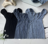 【D7113】高品质COTTON JEANS极简简约雪花牛仔连身裙子 ❤❤【B-R1-C5】